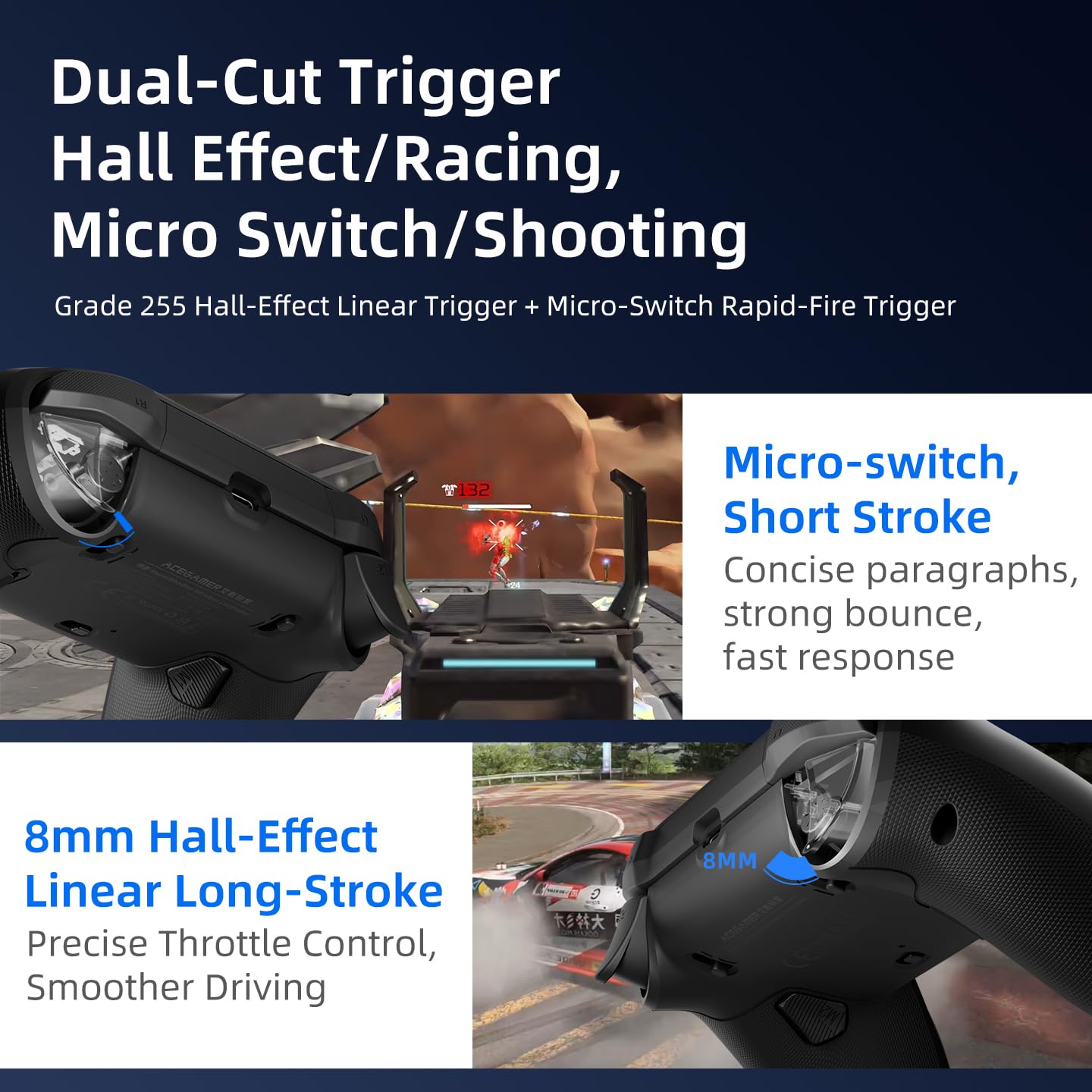 AceGamer Controller wireless Hypershadow 2.4G per PS4/PC/Switch/iOS/Android/Steam Deck, joystick TMR, grilletto istantaneo, pulsanti meccanici, 4 pulsanti macro posteriori, turbo, giroscopio a 6 assi