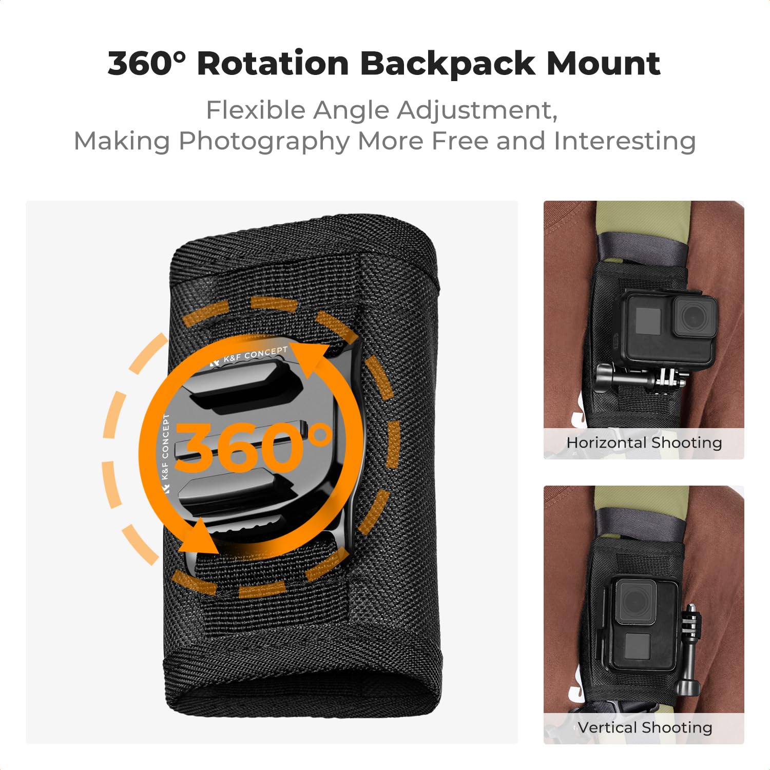 Support De Sac à Dos Universel UBEIYI - Rotation 360°, Compatible GoPro, DJI Action 2, Insta360… - Pour Sport, Voyage