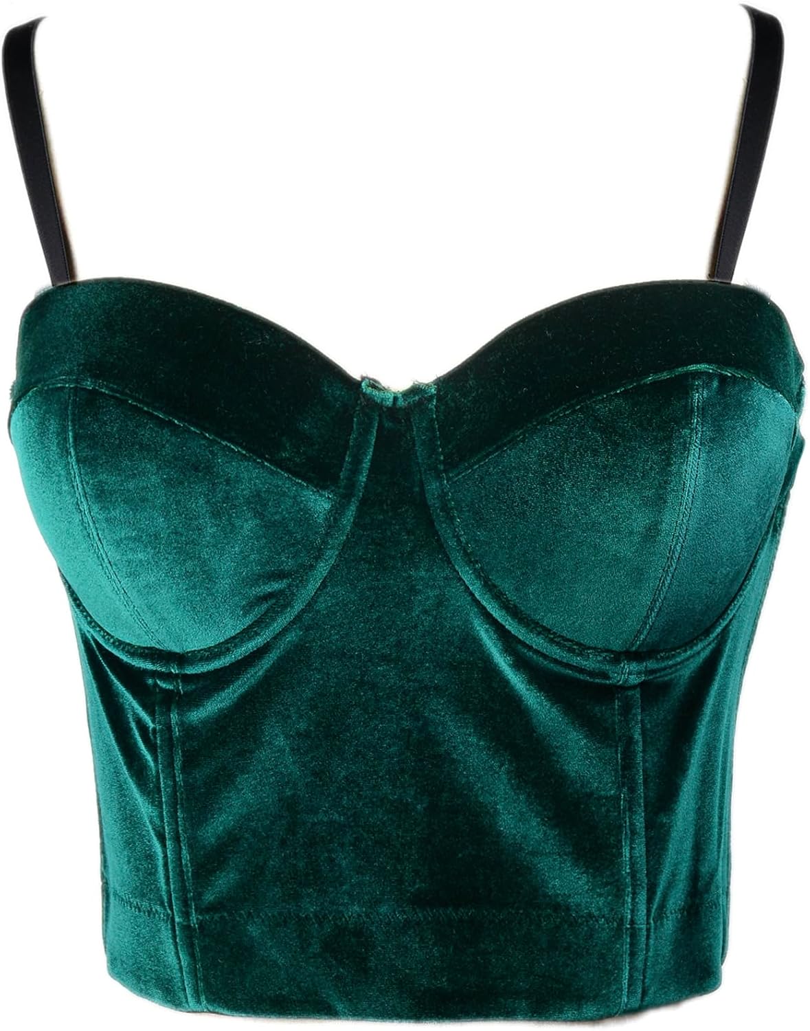 ELLACCI Velvet Soft Bustier Crop Top Push Up Women's Corset Top Bra Green - Image 2