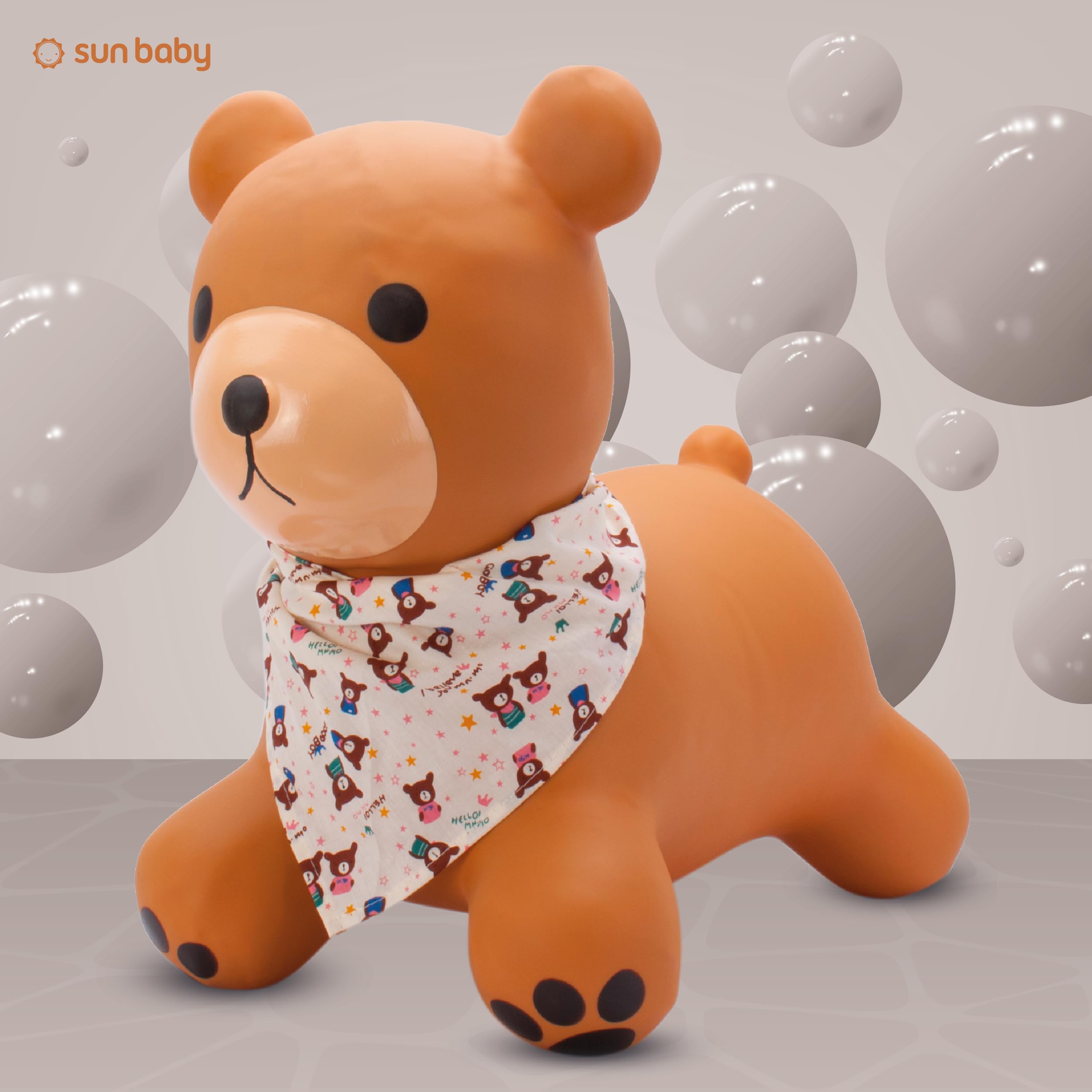 SUN BABY Saltador Hinchable para Niños hasta 45 Kg sin BPA, de 1 año, Pelotas saltarinas para niños (Oso marrón con pañuelo)