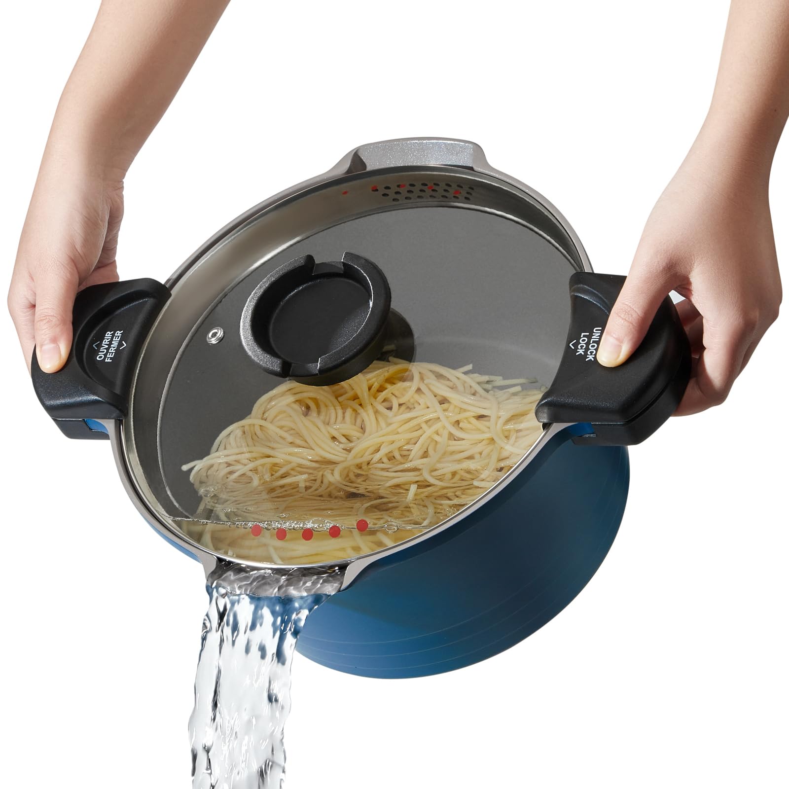 ROSSETTO Cuiseur à pâtes 24 cm, casserole induction 4,5L, revêtement céramique antiadhérent, bleu