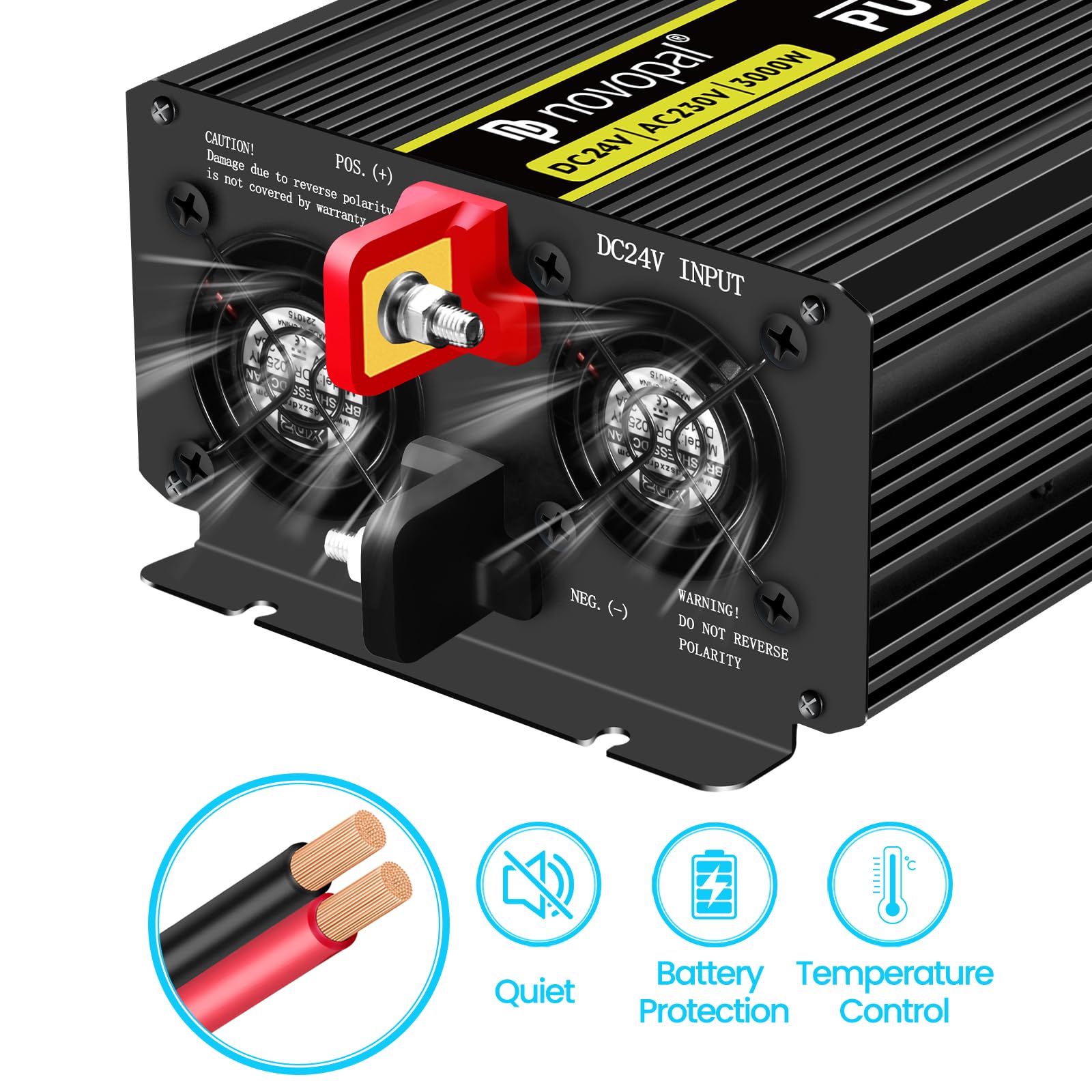NOVOPAL Inversor 24V 230V Onda Pura 3000W Convertidor de Corriente Conversor 24V a 220V Transformador con 5m Control Remoto para Coche Camion — view 3
