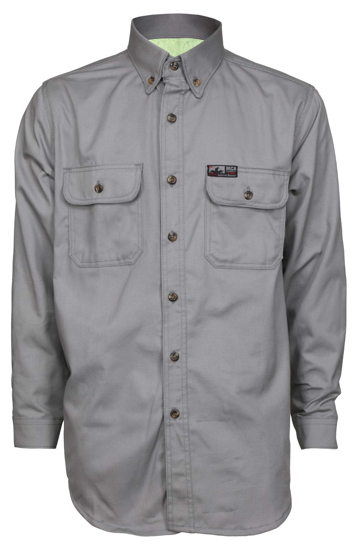 MCR Safety Summit Breeze Flame Resistant FR Long Sleeve Shirt, 7-Ounce Cotton, Vents, Men's Work Shirt, Gray, Large Tall