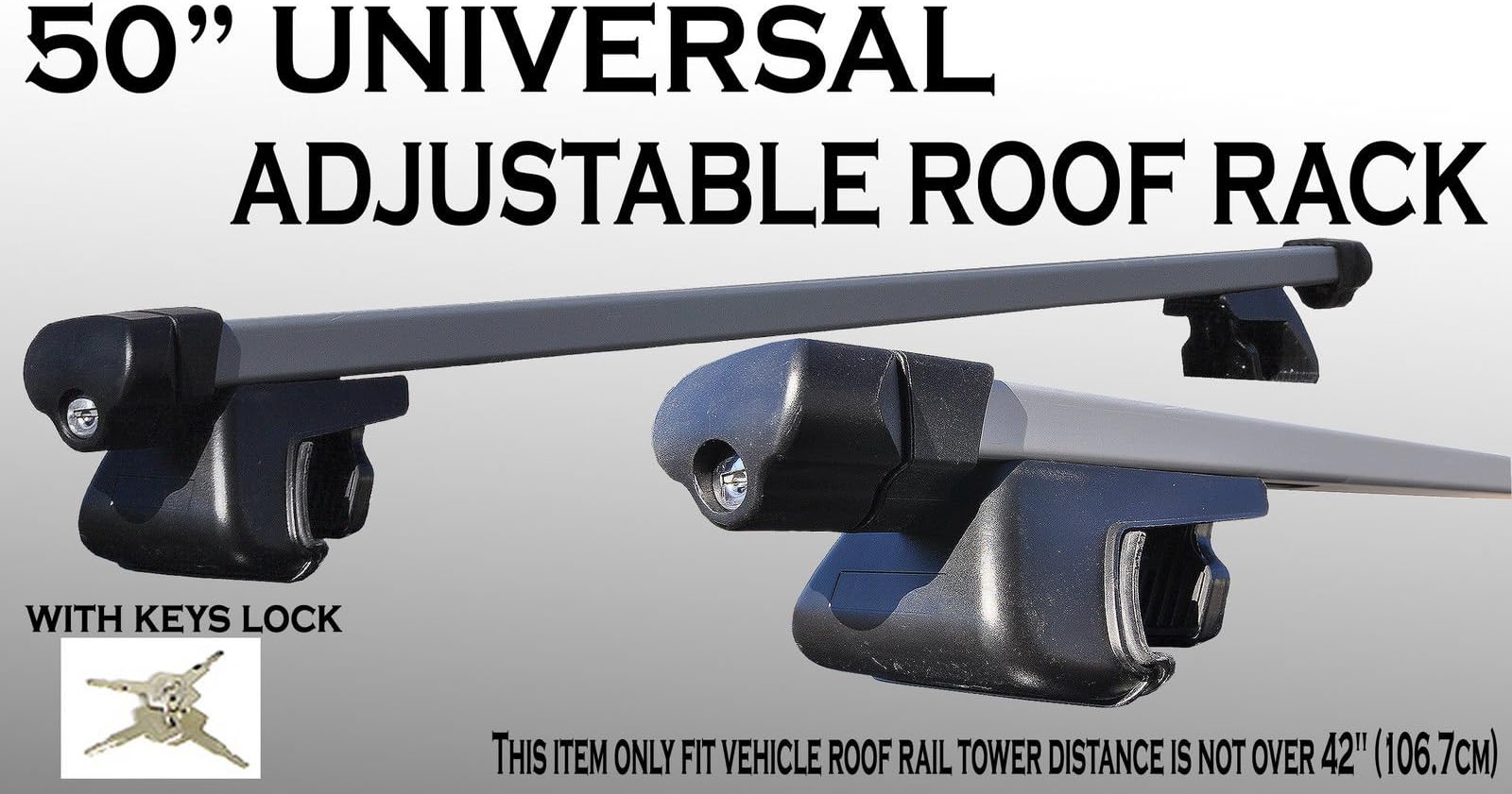 2pcs 50" ADJUSTABLE LUGGAGE CARGO RAIL RACK ROOF TOP CROSSBAR+CLAMPS SILVER