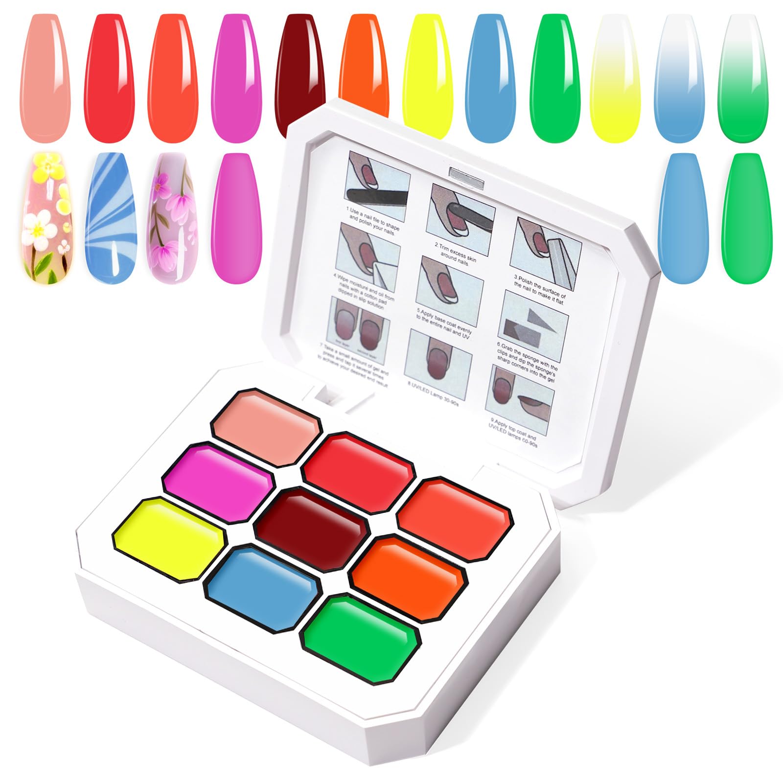 U-Shinein Gradient Painting Gel, 9 Colors Ombre Gel Nail Polish Sponging for Pigment Pat Nails Aura Nails French Manicure Long-lasting Home Salon DIY