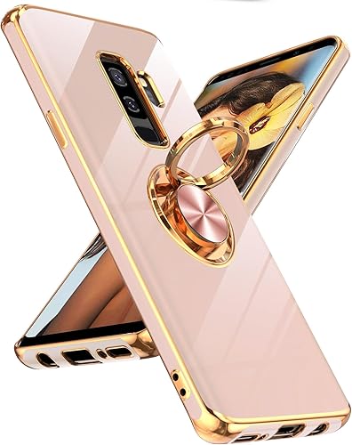LeYi Funda para Samsung Galaxy S9 Plus soporte de anillo giratorio de 360 Soporte magnético no aplicable Samsung S9, funda protectora con borde de