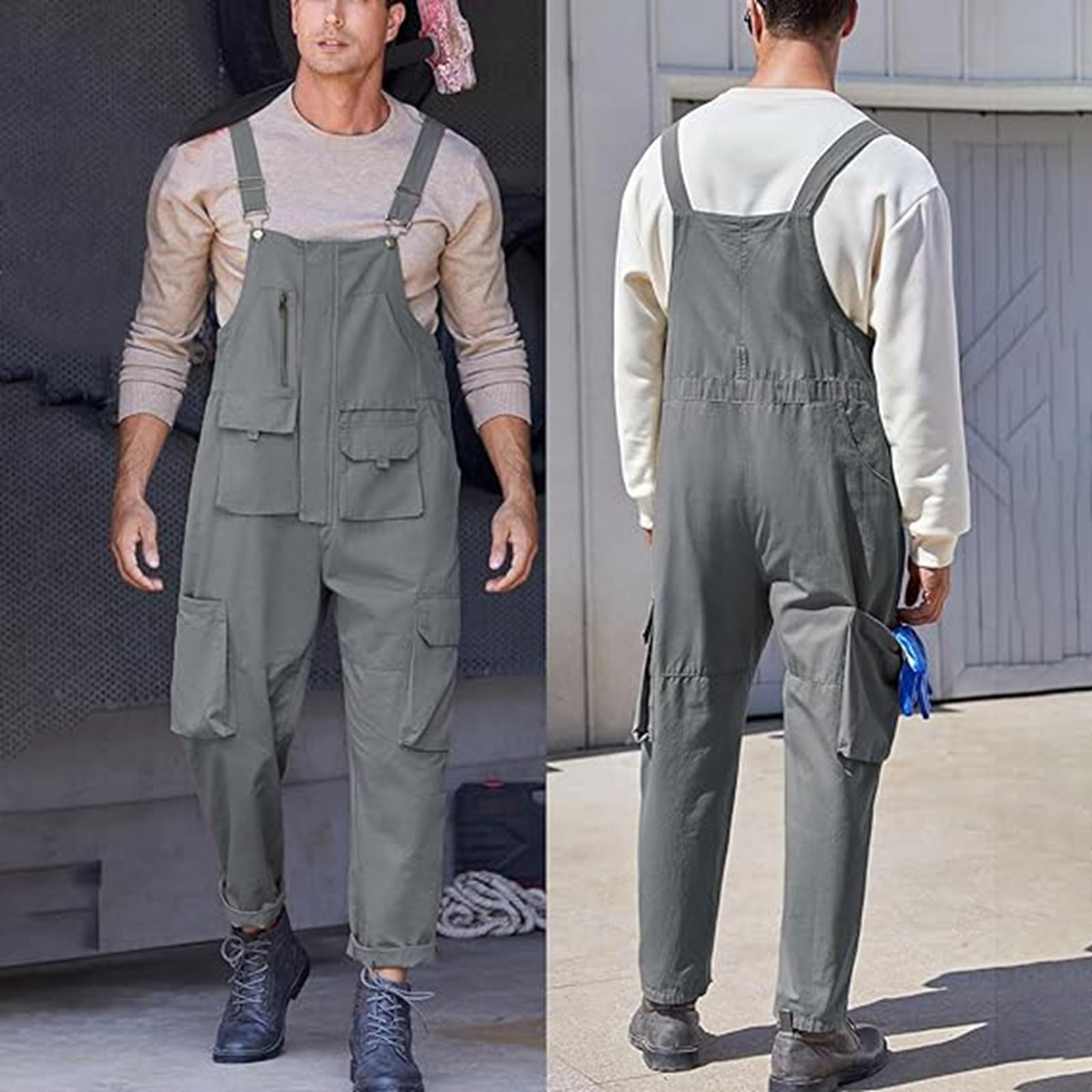 Peto para hombre vintage cargo peto con bolsillos y tirantes, pantalones de peto sueltos, cómodos pantalones de trabajo informales esenciales, pantalones de trabajo suaves, de verano, para jardín y