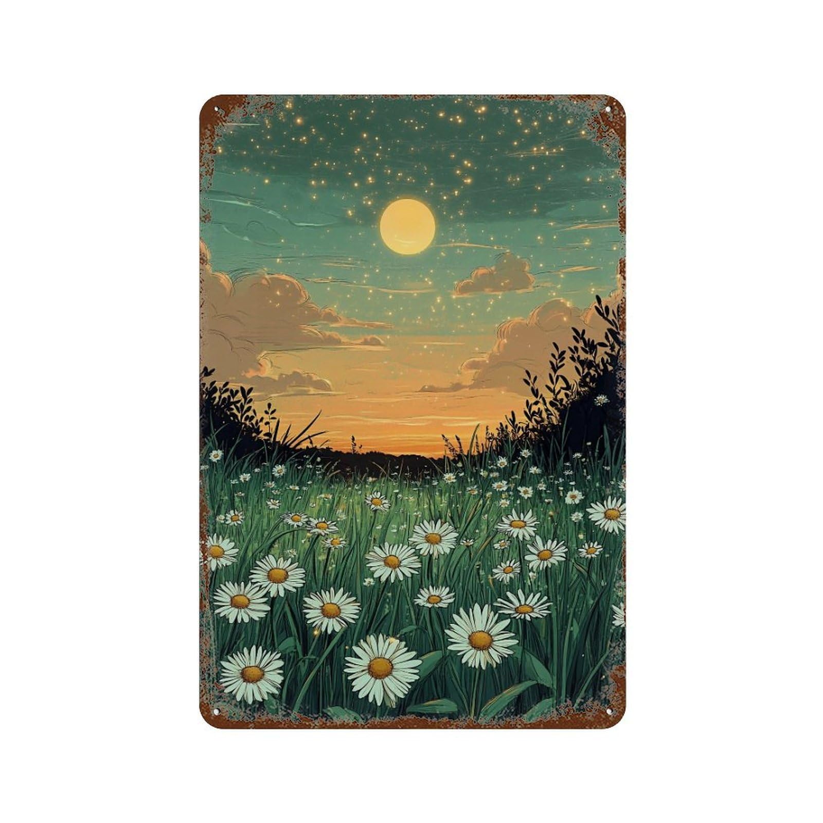 YHGERTKU Dusk Star Daisy Field 02 Wall Art Retro Iron Vintage Metal Tin Sign Poster Modern Decor for Living Rooms Gift 30x20cm