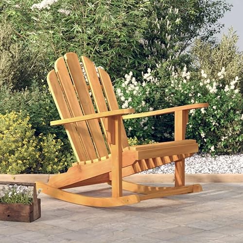Garden Adirondack Rocking Chair, Natural Teak Solid Wood, 39.4" Long Outdoor Patio Chair, Weather-Resistant Porch Seating for Relaxing Outdoor