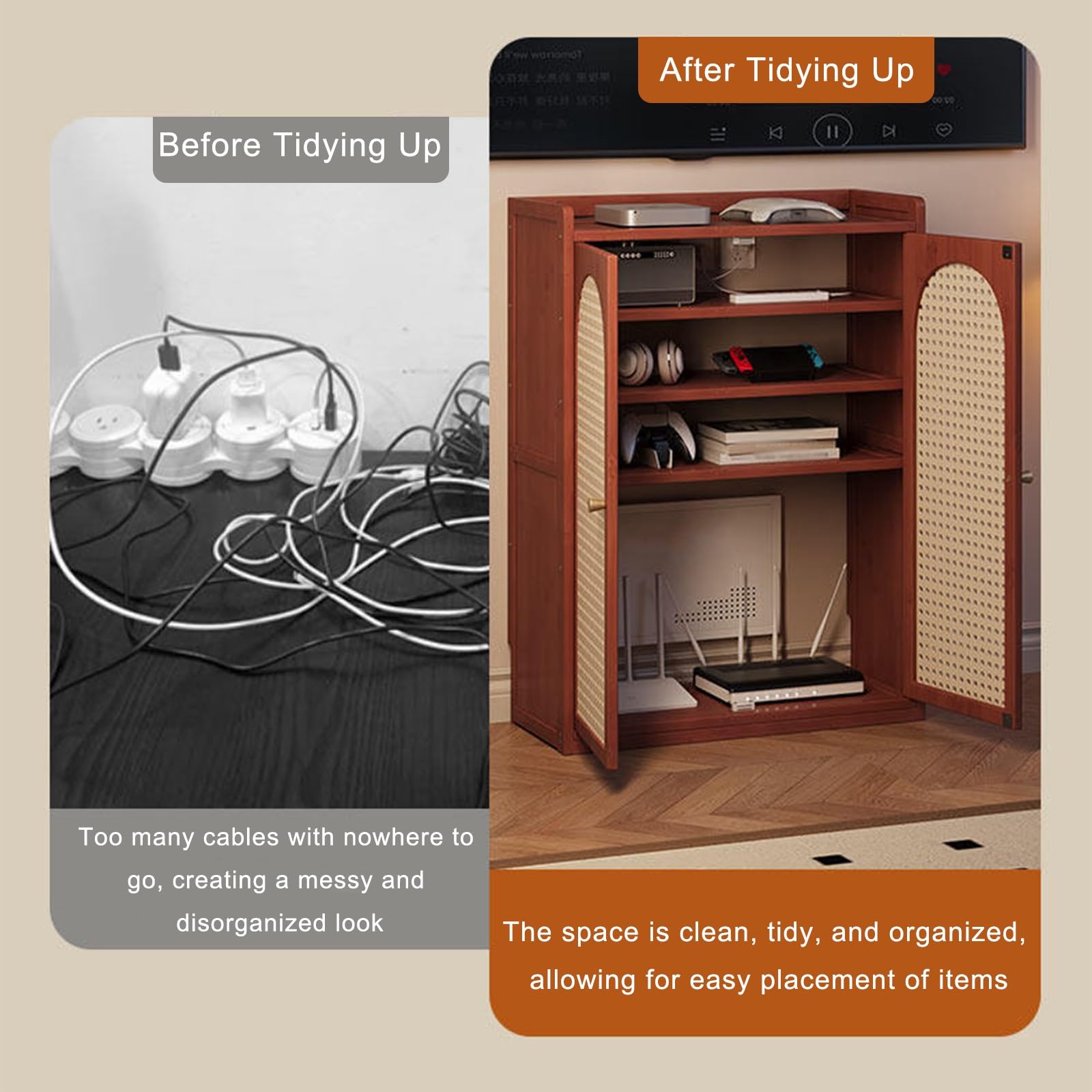 Armoire de Rangement pour Routeur WiFi, Meuble Modem & Boîte Multimédia au Sol avec Portes Ventilées, Gestion des Câbles pour Salon Bureau(White,97 * 59cm/38.2 * 23.2in)