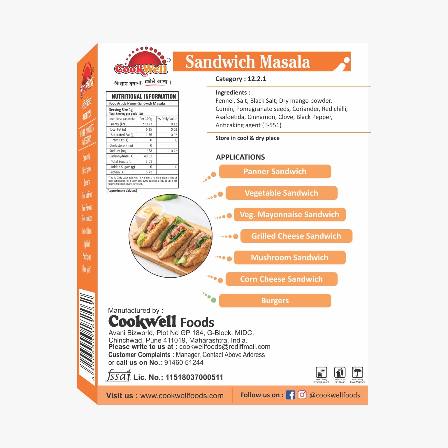 Cookwell Combo of Seasonings | Piri Piri Mix 60g × 2, Sandwich Mix 60g × 2, Chilli Flakes 35g × 2 - Tasty & Health 3
