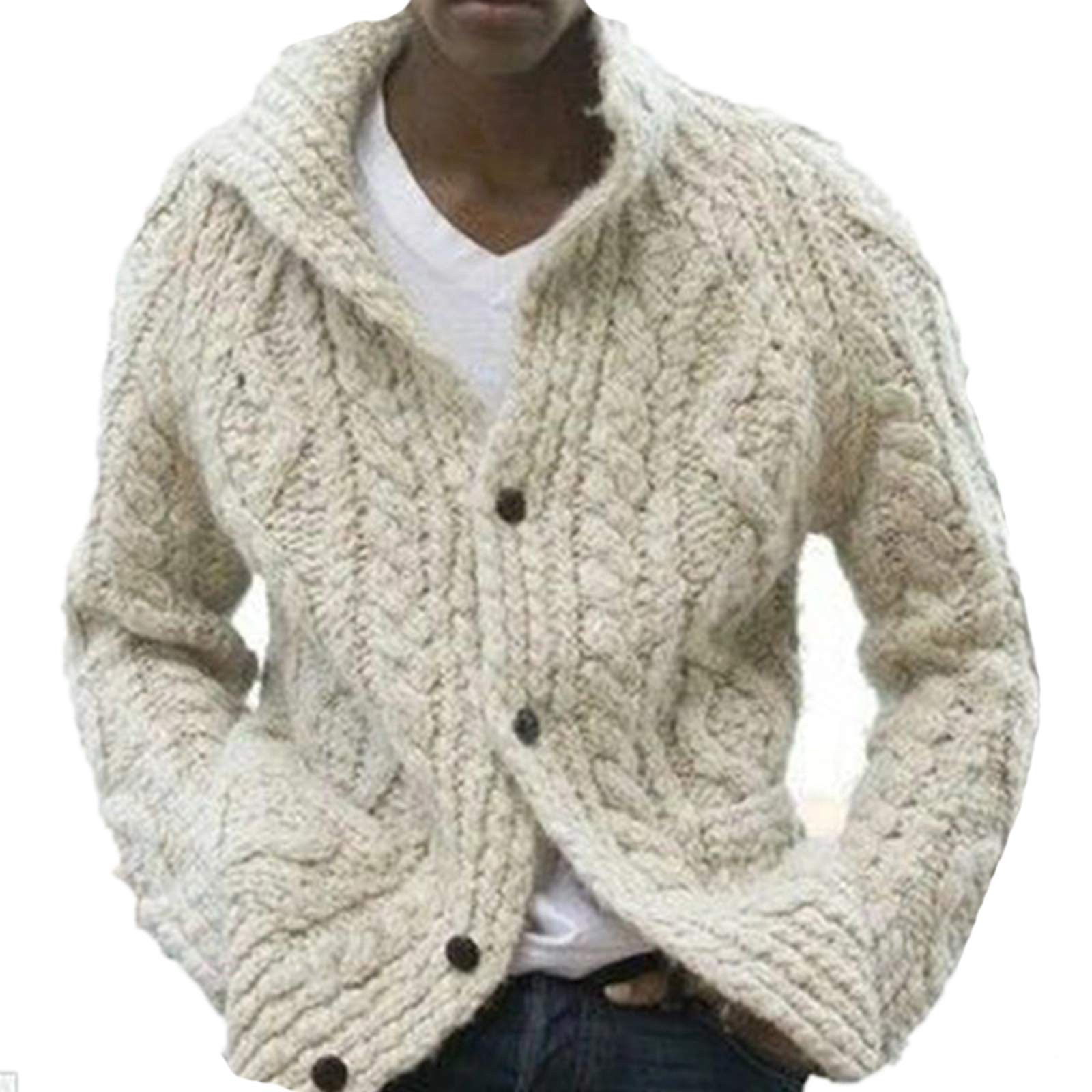 babao Mens Shawl Neck Cardigan Button Cable Knit Cardigans Chunky Knitted Jacket