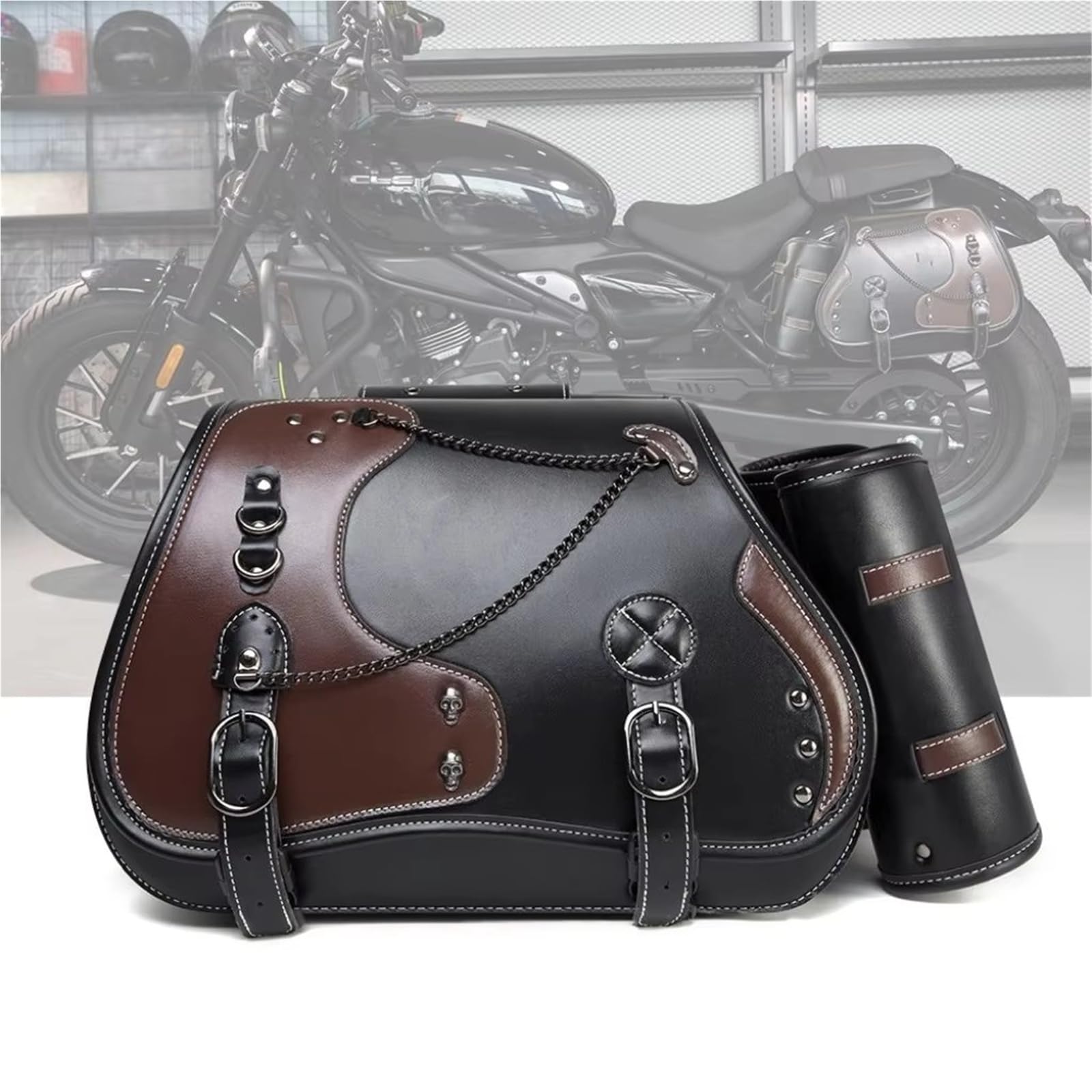 Moto Sacoche Selle Sacoche Latérale De Moto Rétro 2025 Suspendue Vintage Punk En Cuir PU Pour Selle Locomotive Pour Cruiser Pour BMW