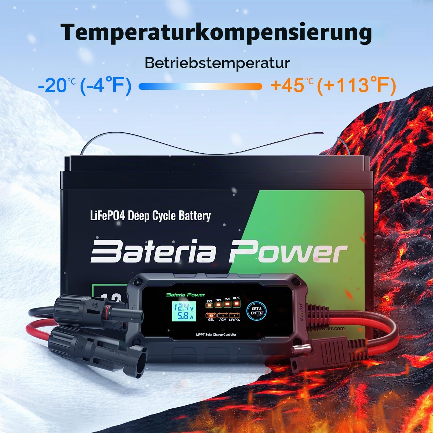 Bateria Power 10A MPPT Solarladeregler 12V MPPT Laderegler Solar mit LED und LCD-Display, Anwendbar auf Versiegeltem Flooded Gel AGM Lithium LiFePO4 Batterie