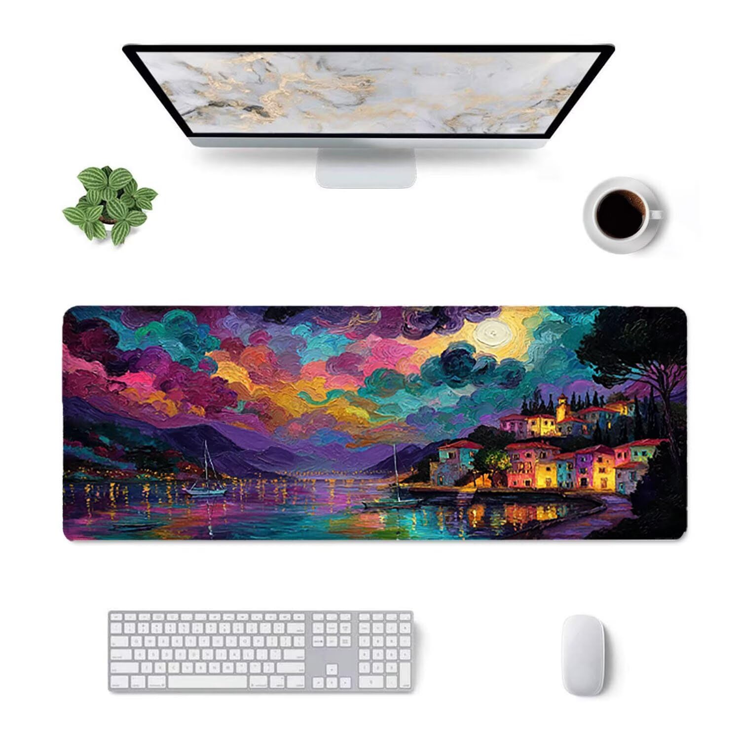 Tapis de Souris Gaming XXL (1200x600mm) - Grand Tapis Bureau Antidérapant Étanche Bords Cousus Caoutchouc Naturel Gamer PC Portable Bureau - Précision Vitesse Confort Bateau avec Vue Nocturne G-914