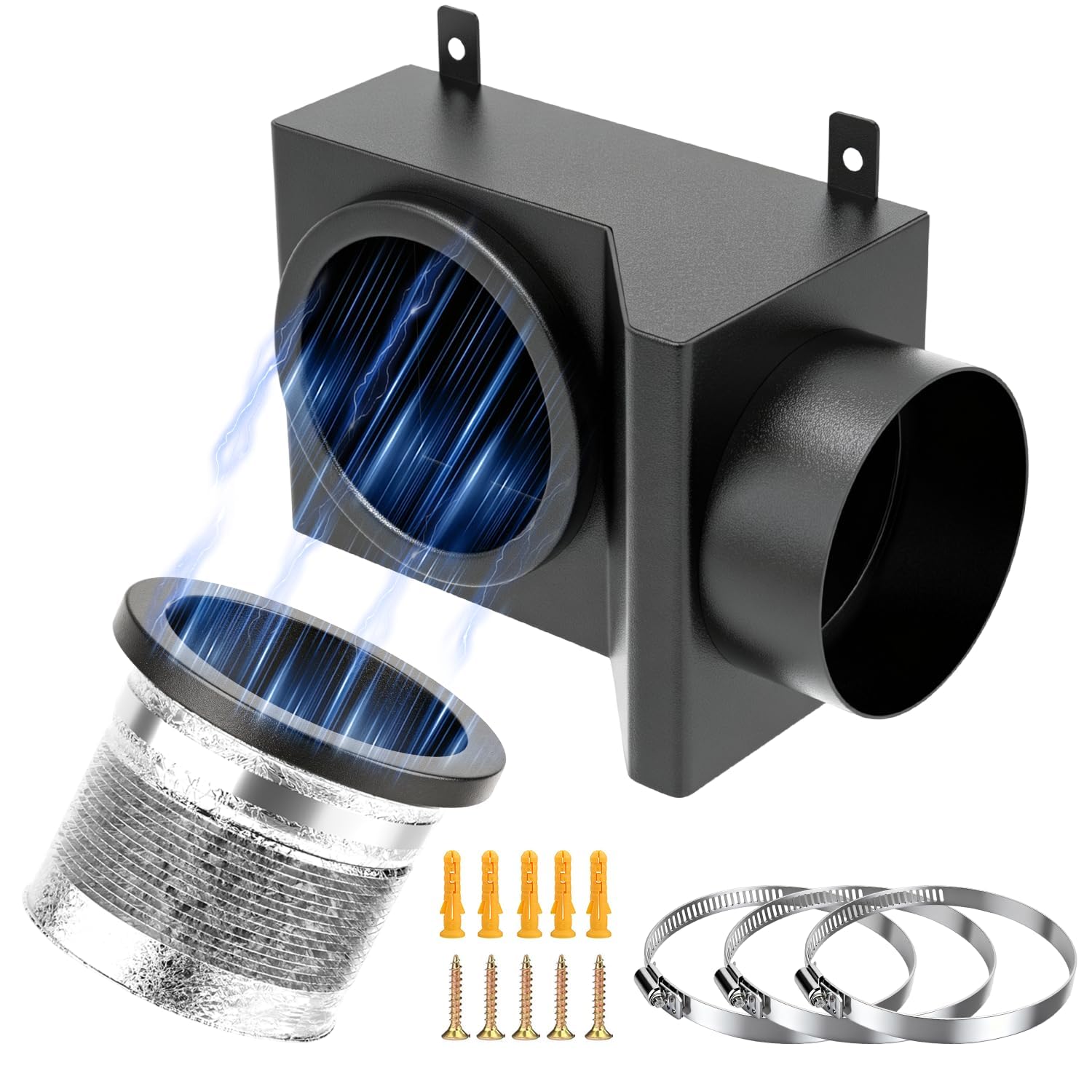 90° Magnetic Dryer Vent Connector Kit – Stainless Steel Airtight Self-Coupling Kit with 4" Hose, Fire-Safe Easy Clean Rust-Proof, Includes Clamps &amp; Hardware Black