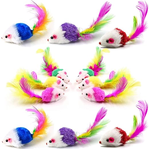 Cat Mice Toys 12pcs Indoor Cat Toys 5 Colors Variety Mouse Cat Toy Mice for Cats, Mice Mouse Cat Toys Mice Cat Toys Mice Cat Feather Toys with Branch Sounds