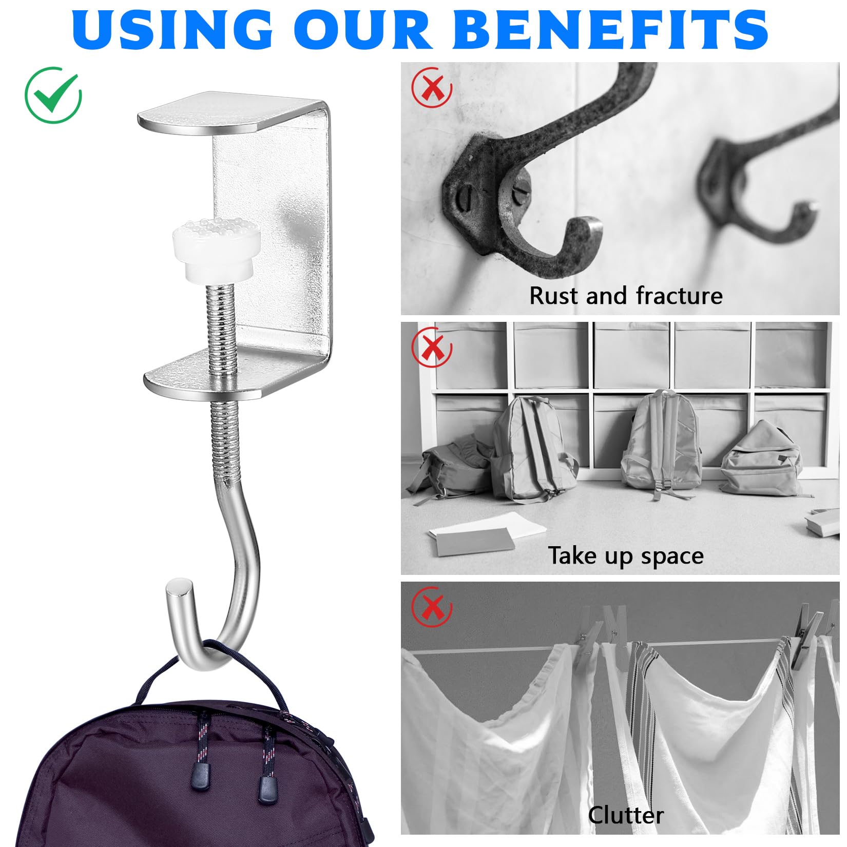 wugongshan 6 pezzi porta borsa da tavolo, gancio regolabile per tavolo, gancio portatile da tavolo, gancio da tavolo per borsa da ufficio, zaino da scrivania, supporto per cuffie