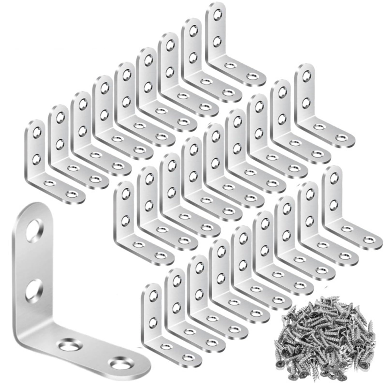Rrypbovg L-Silver 40X40 30Pcs L Brackets Black Stainless Steel With Screw Right Angle Corner Brace For Shelve,Wood Furniture,Chair,Drawer,Cabinet(L-Silver 40X40 30Pcs)