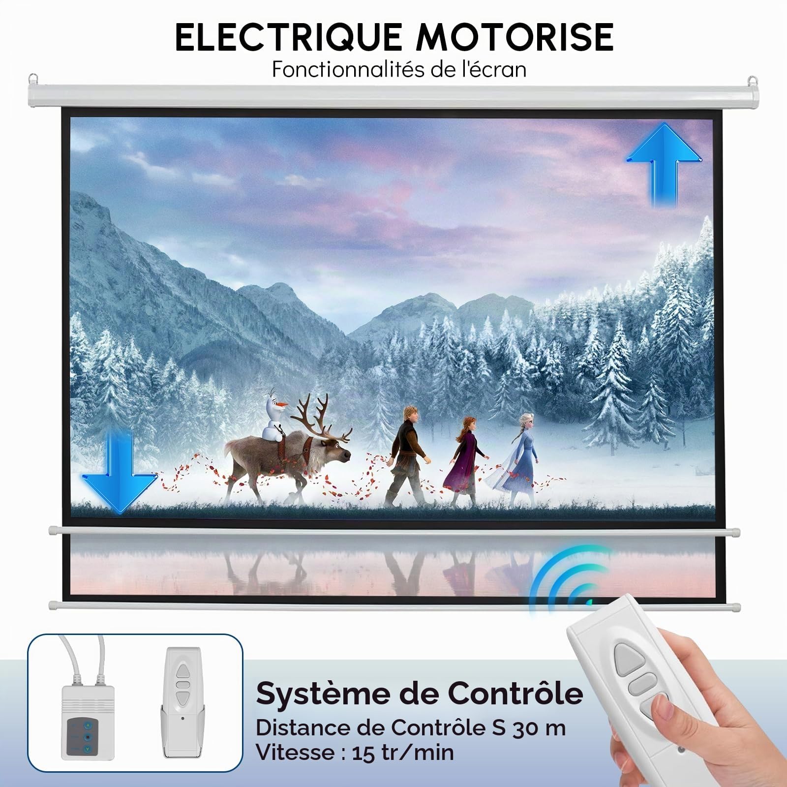 Fabulcozy Écran de Projection motorisé écran projecteur électrique 120 Pouces Fixation Mur ou Plafond Automatique pour Home Cinéma et Entreprise Formats 16:9