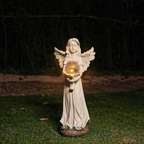 Miniatura 8 de Estatua de ángel para jardín, estatua solar de jardín de 16.3 pulgadas, regalos de jardinería para mamá, abuela, adornos de césped, figuras para