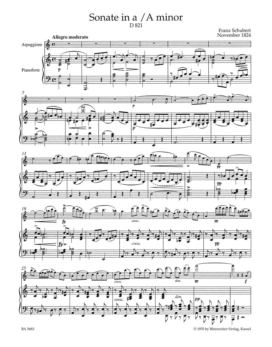 Sonata in A minor D 821 Arpeggione arranged for Viola & Piano      Sheet music – June 27, 1996