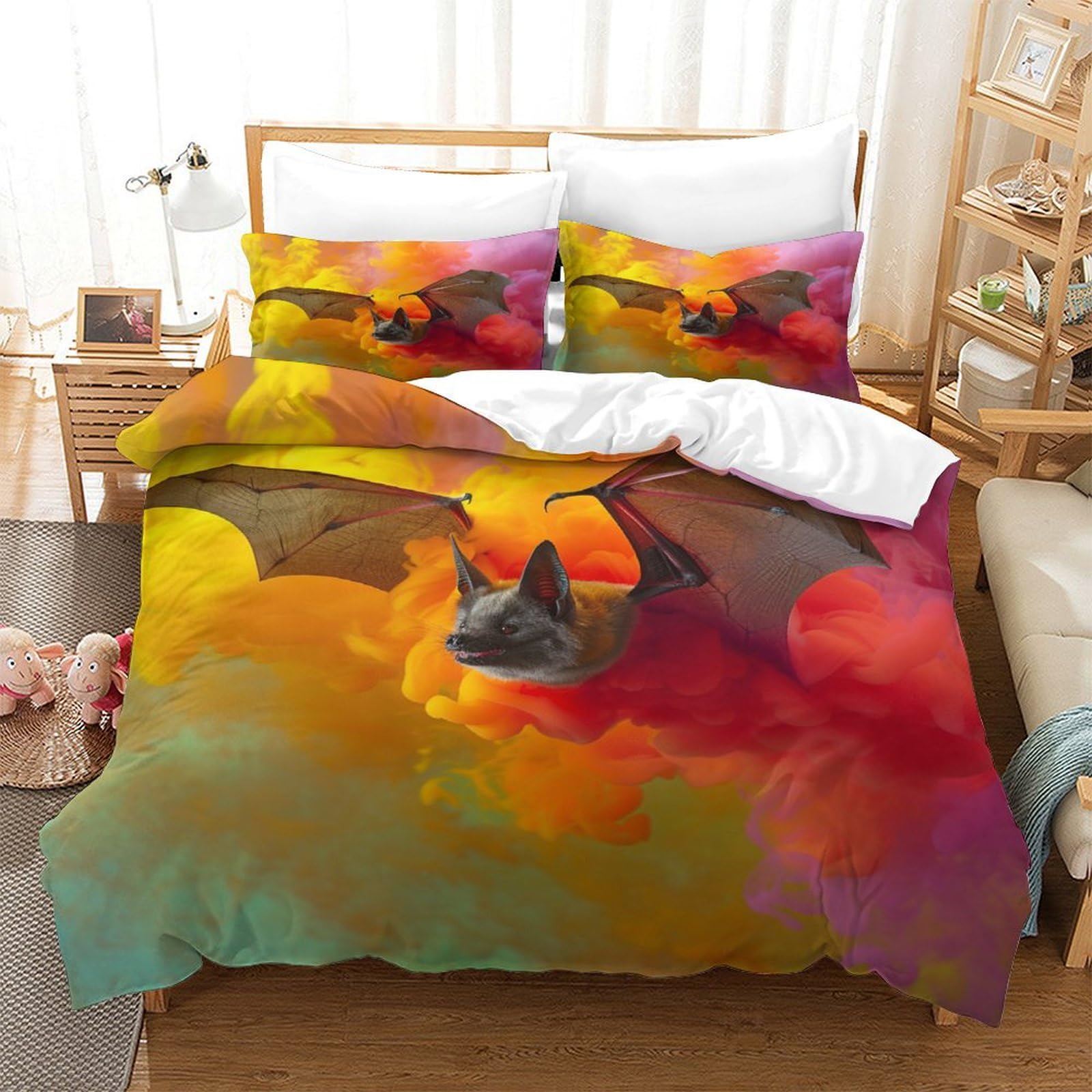 P1S9U7W5Y Vivid Bat 3D Printed Duvet Cover Set 3pcs Microfiber Artistic Bedding Set Double