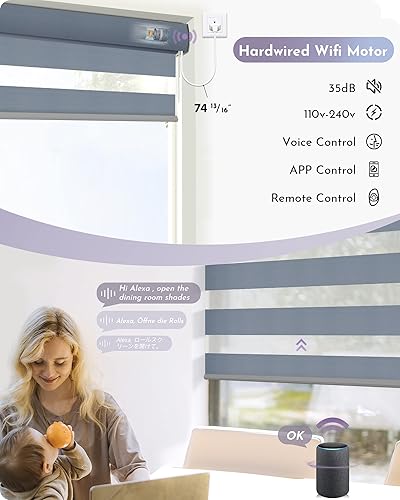 Miniatura 3 de Graywind - Persianas motorizadas con líneas horizontales de cebra, eléctricas, filtrado de luz, cableadas y enchufe, compatibles con Alexa, Google,