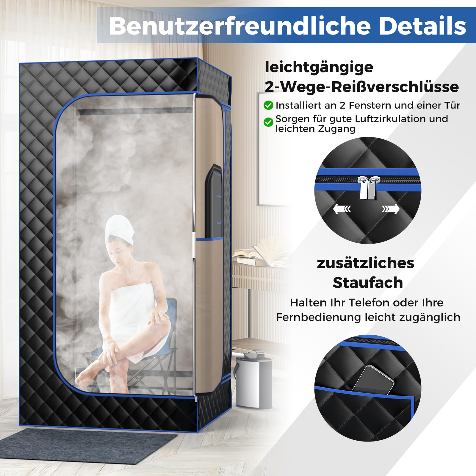COSTWAY Dampfsauna Heimsauna für Zuhause, Ganzkörpersaunabox mit Dampfgenerator, Fernbedienung, Fußmassagegerät & Klappstuhl, tragbare Saunazelt