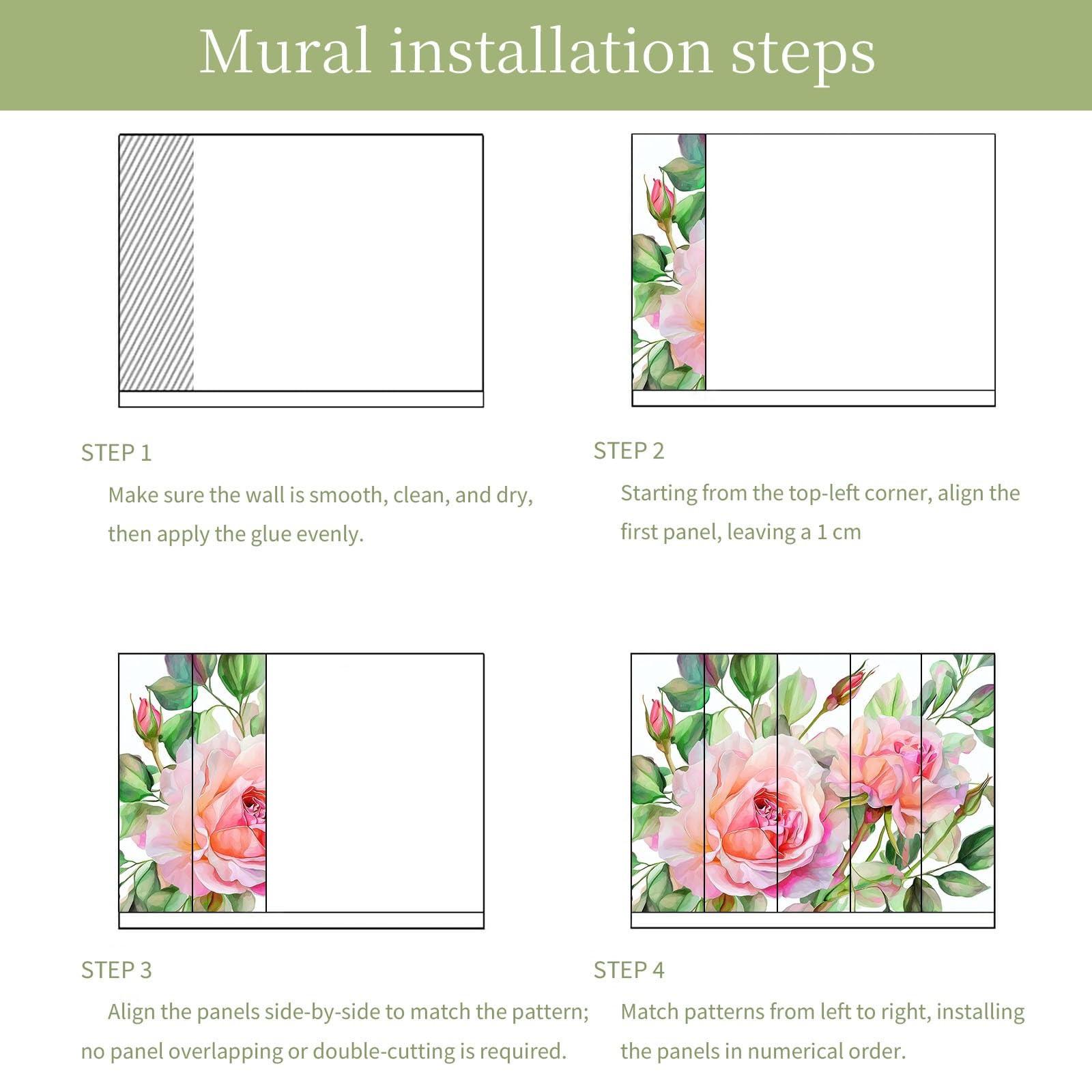 WallArena Papel pintado fotográfico de fieltro, estilo botánico francés de acuarela 250 x 175 cm, papel pintado fotográfico para dormitorio principal, habitación de niñas, salón de belleza, papel
