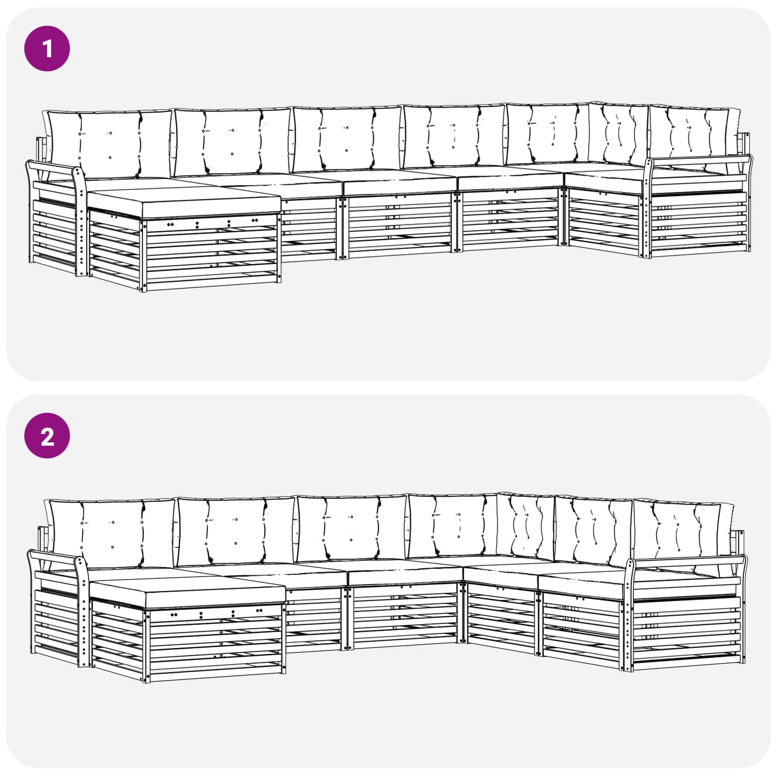 vidaXL Zestawy sof 7 pcs Naturalny i Jasny Szary Lite Drewno Akacji, Ogród, Wygodny zestaw wypoczynkowy, Siedzenie na zewnątrz, Patio, Nowoczesny taras, Meble wygodne