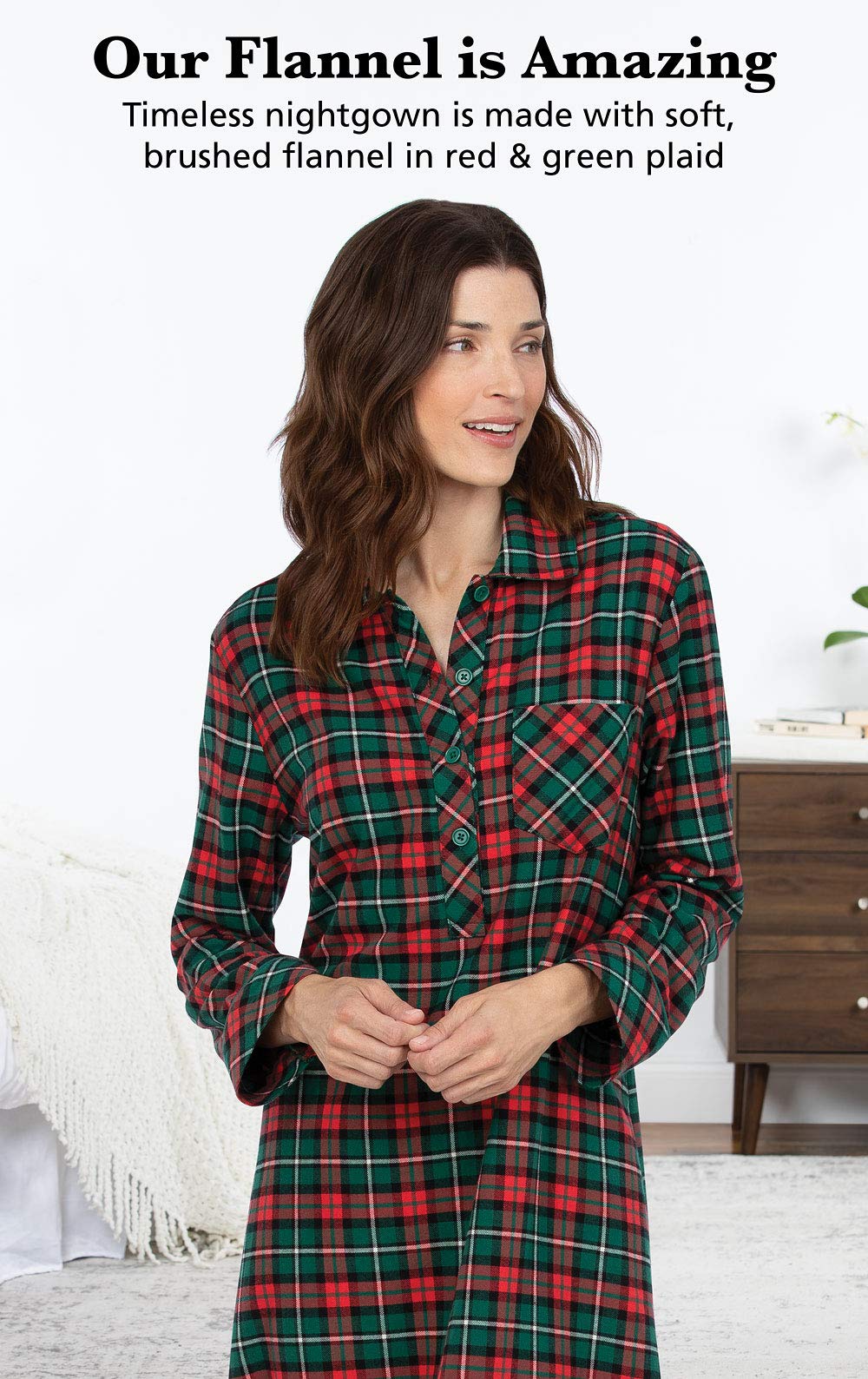 PajamaGram - Camisón clásico para Mujer - Franela - A Cuadros Escoceses