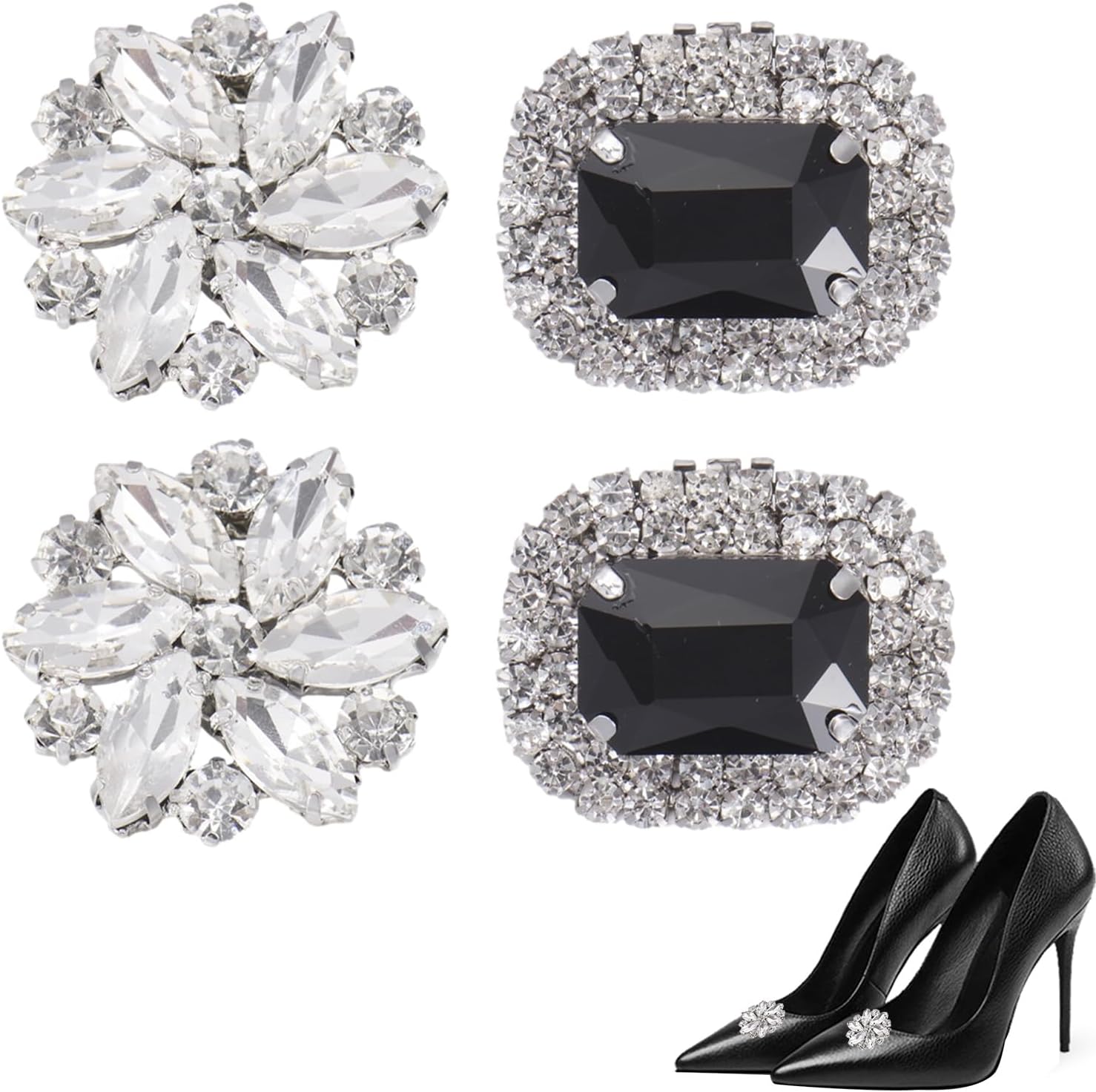 Rhinestone Shoe Clips, Silver Shoe Clip Crystal Shoe Buckle Shoes Jewelry Decoration for Wedding Party High Heels