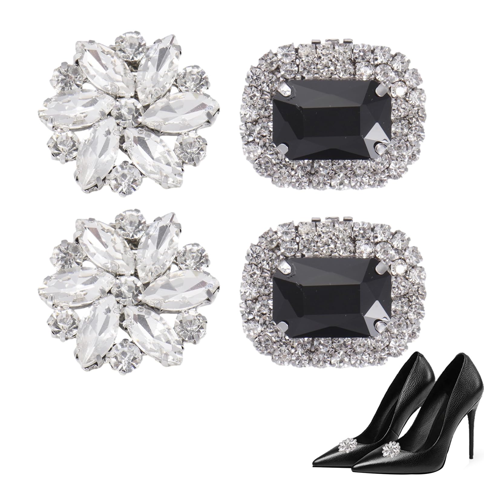 Rhinestone Shoe Clips, Silver Shoe Clip Crystal Shoe Buckle Shoes Jewelry Decoration for Wedding Party High Heels