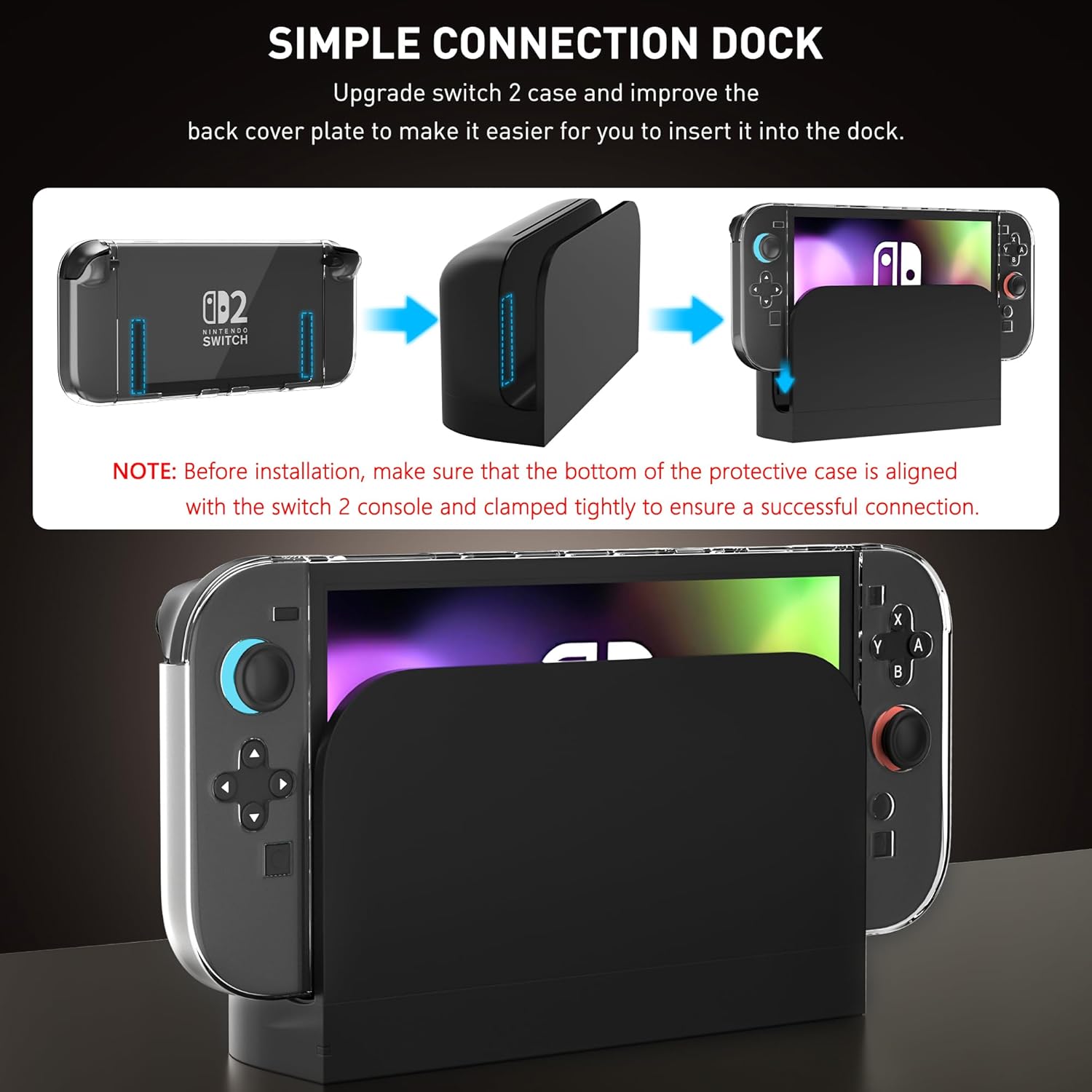 [Improved Version] Switch 2 Dockable Case, Clear Protective Cover Skin Compatible with Nintendo Switch 2 2025 Console, Transparent Hardshell Easy to Switch 2 Charging Dock Docking - Image 3