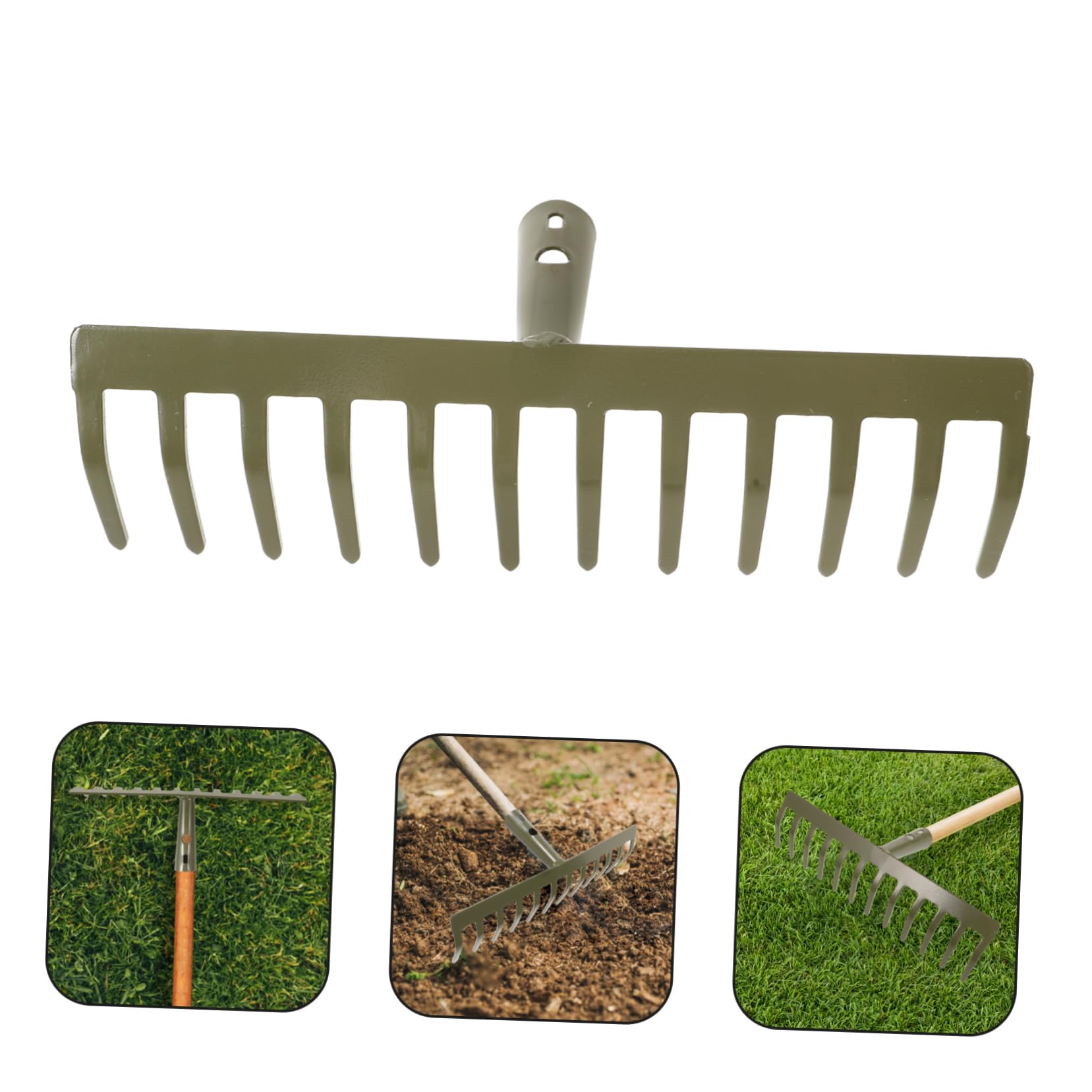 UKCOCO 3piezas Rastrillo De Jardín De Metal De Dientes Cabezal para Limpiar y Nivelar Suelo Herramienta De Jardinería Ergonómica para Huertos y Patios