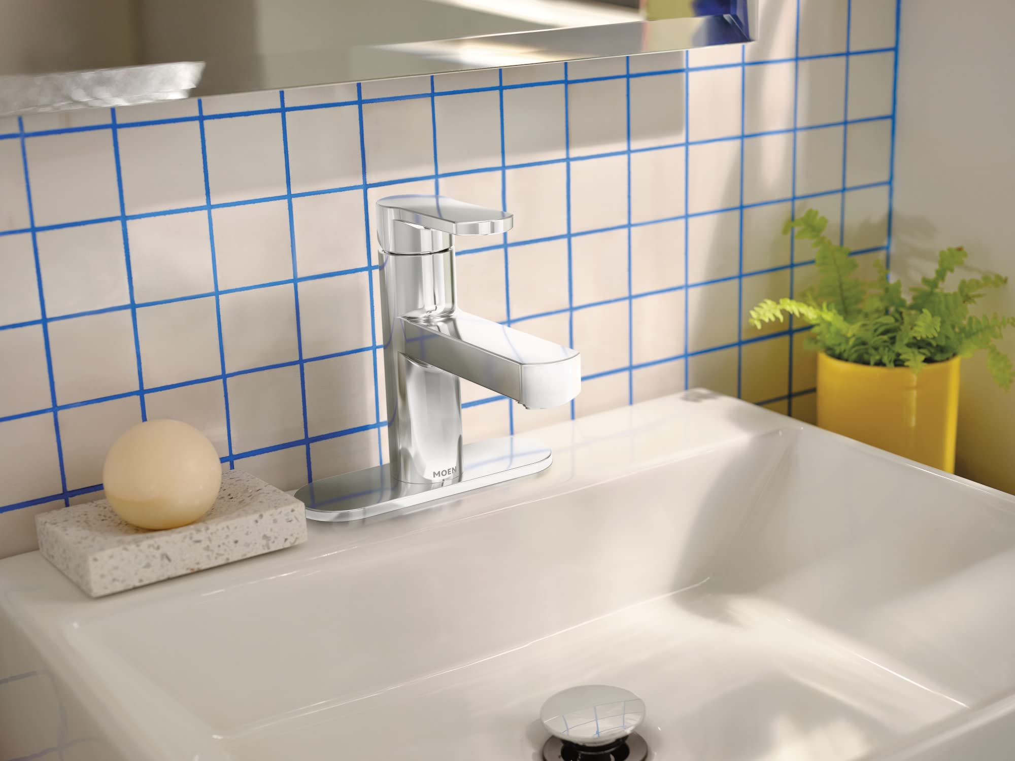 Moen Laris Chrome One-Handle Single Hole Modern Bathroom Sink