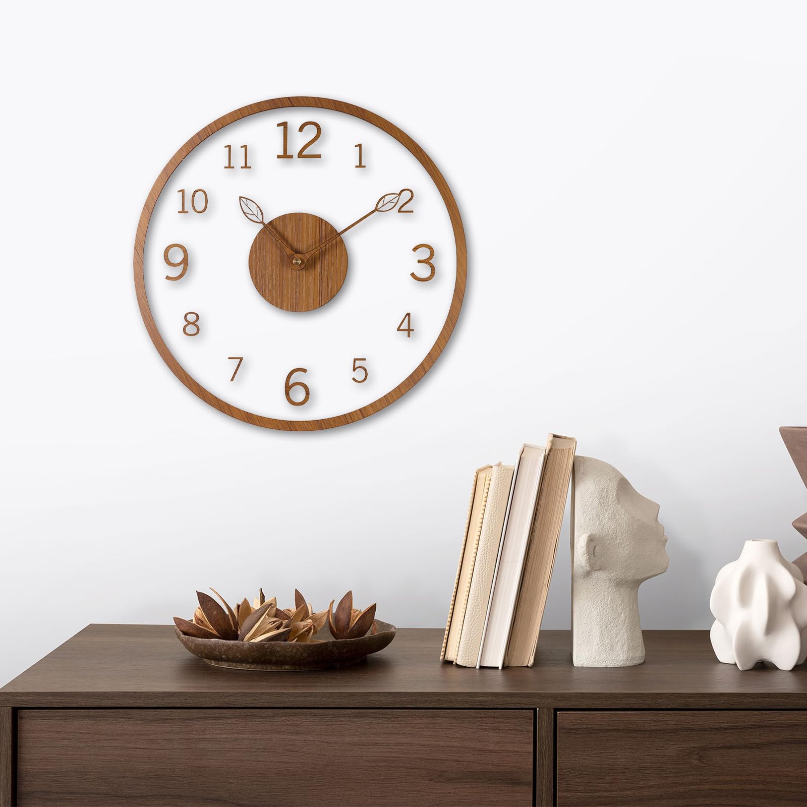 Reloj de Pared de 12 Pulgadas, Acrílico y Madera Reloj Pared, Silencioso, Funciona con Pilas, Moderno Reloj Pared para Dormitorio, Sala de Estar y Cocina