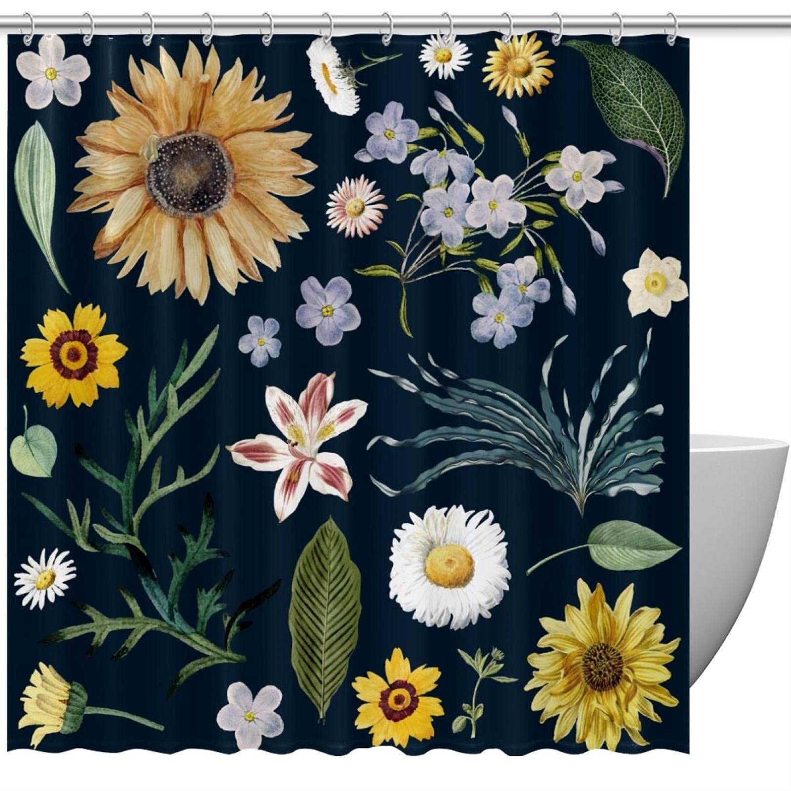 Rideaux de douche de qualité supérieure bleu marine à motif floral 183x183cm