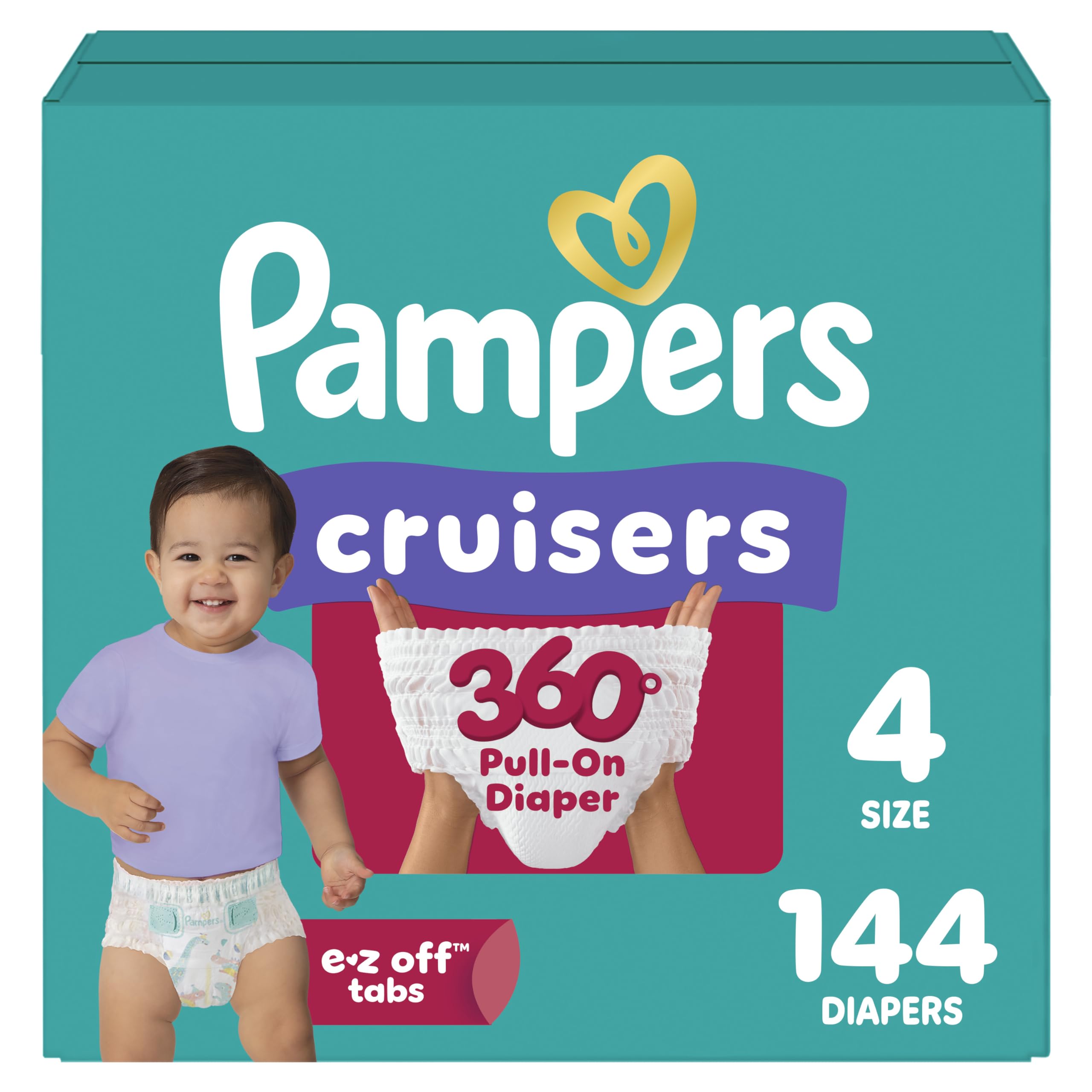 Pampers Diapers - Cruisers 360 - Size 4, 144 Count, Babyproof up to 100% Leakproof Pull-On Diaper