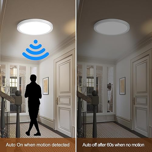 Miniatura 7 de HOREVO Motion Sensor Light LED Ceiling Light with 5s60s180s Timeout Adjustable, 19W 9" Flush Mount Ceiling Light with Radar Sensor, 5000k White for