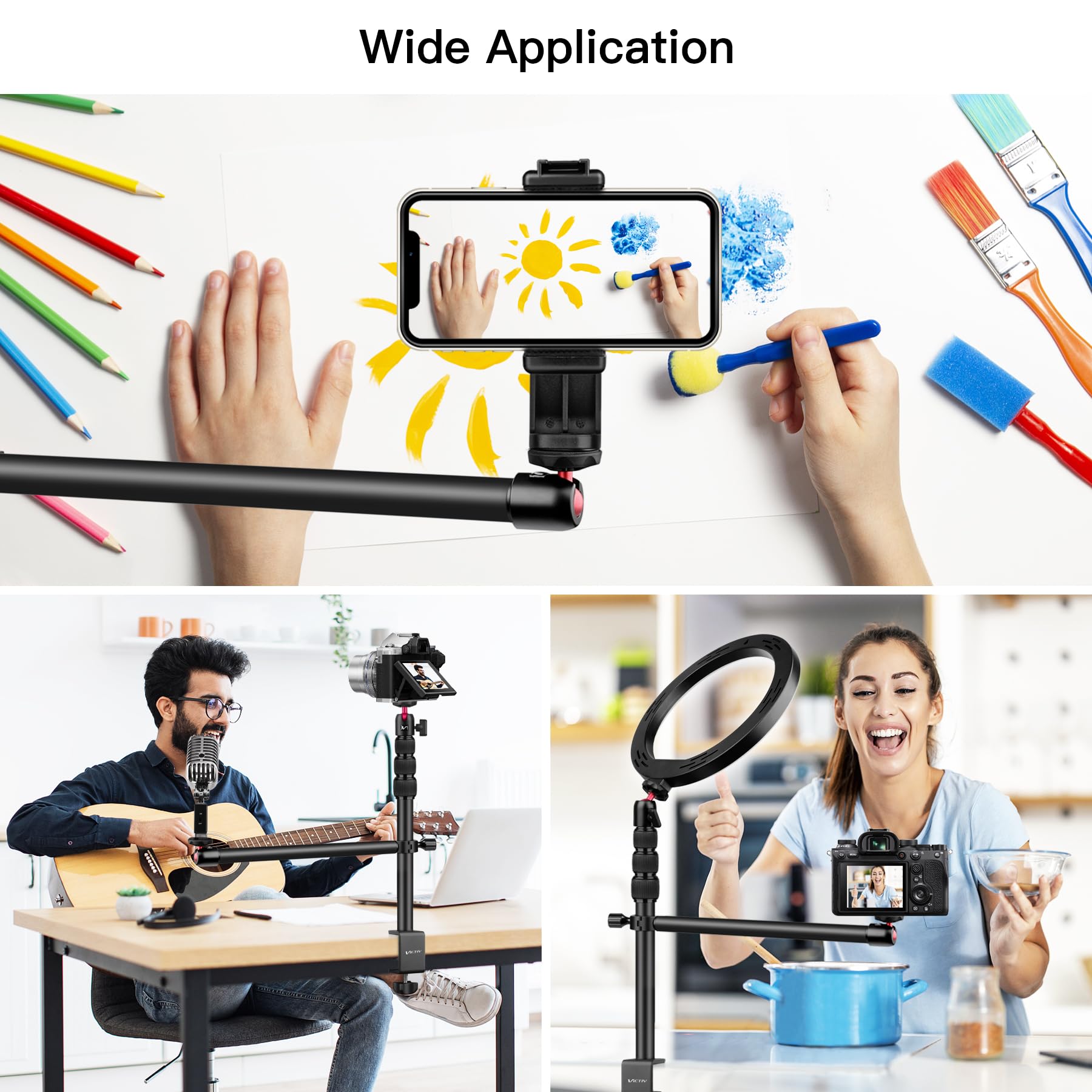 Victiv Kamera Tischhalterung, 37cm-105cm Kamera Tischstativ für DSLR Canon, Lichtstativ Klemmstativ mit Flexibler Arm & 1/4" Kugelkopf für Kameras, LED-Licht, Webcam, Handy Tisch Stativ für Smartphone