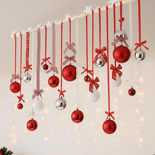 18 Pcs Christmas Wall Hanging Decor with Light Wooden Branch