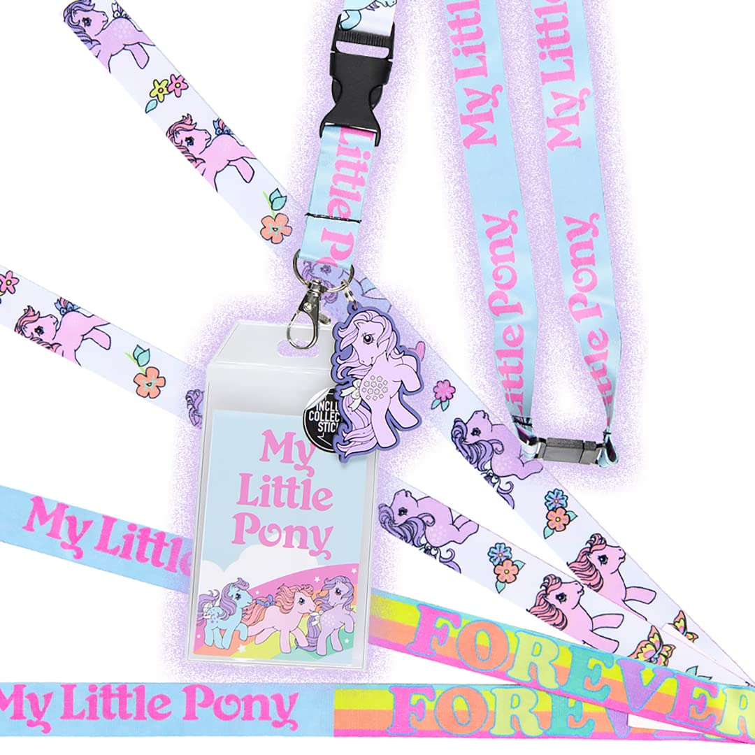 My Little Pony Retro dwustronny uchwyt na identyfikator smycz z gumowym kucykiem i naklejką kolekcjonerską