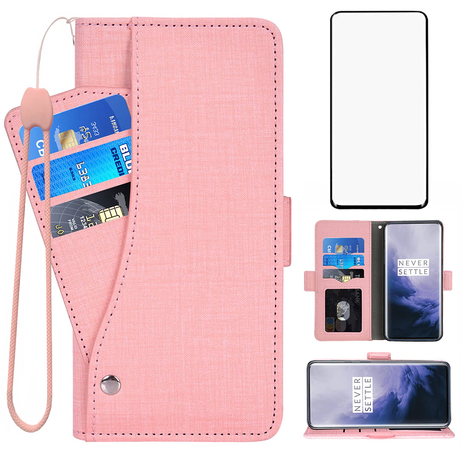 Asuwish Custodia Portafoglio OnePlus 8 Pro – Pelle Con Cerniera, 6 Slot Carte, Supporto – Blu + Vetro Omaggio - 5
