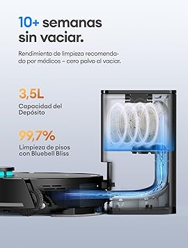 Ultenic T20 Pro Robot Aspirador Autovaciado, Evitación Mejorada, Sistema Dual Láser (Frontal + LDS) Evita Cables, Bajos, 8000Pa, 200m², Control por Voz y App, Alexa, Google Home3