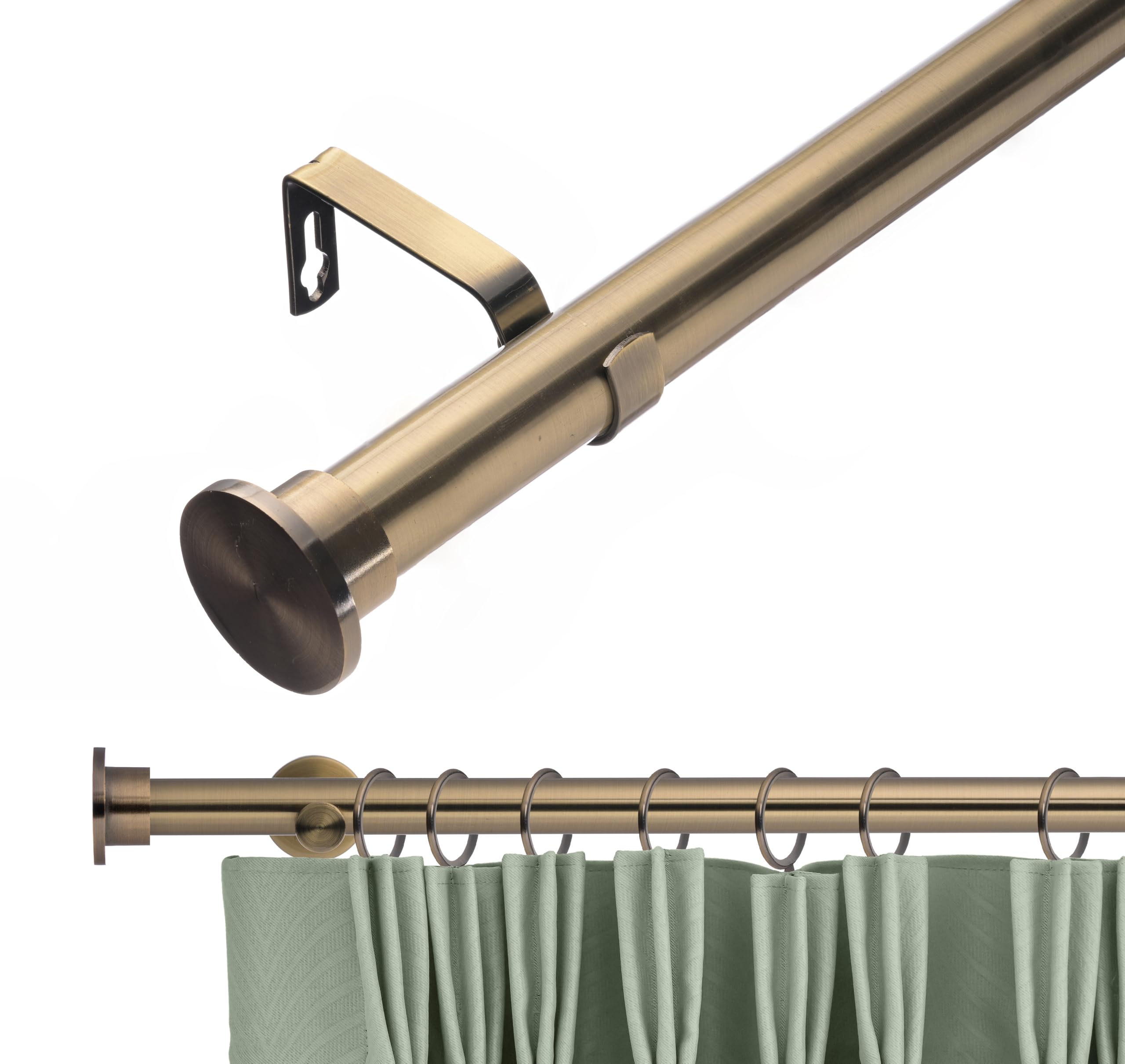 Lister Cartwright 28mm Antique Brass Extendable Metal Curtain Pole Set With Disc Stopper Finial (210400 Cm) from B&Q