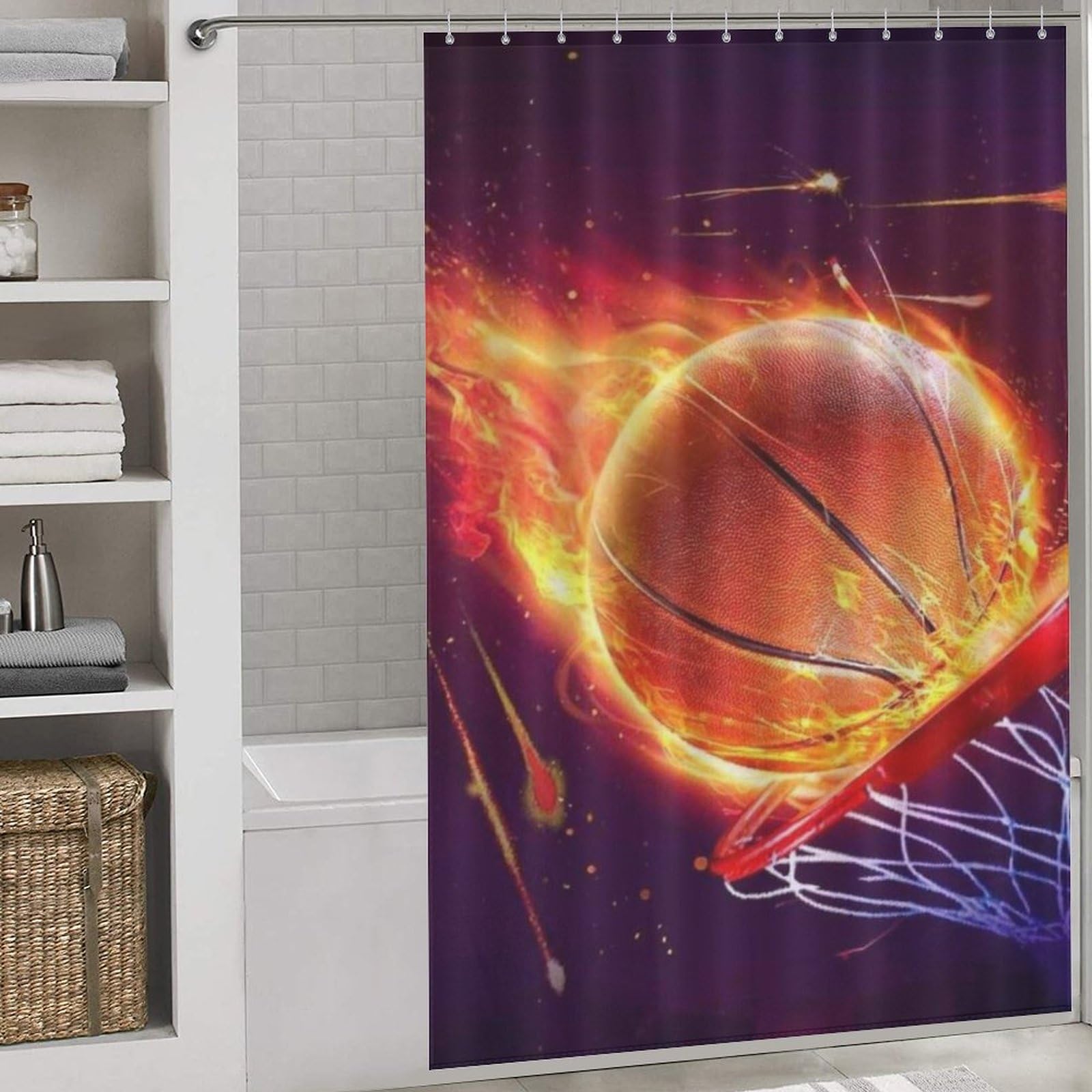 Rideau de douche séchage rapide en polyester lavable sur le thème du basket