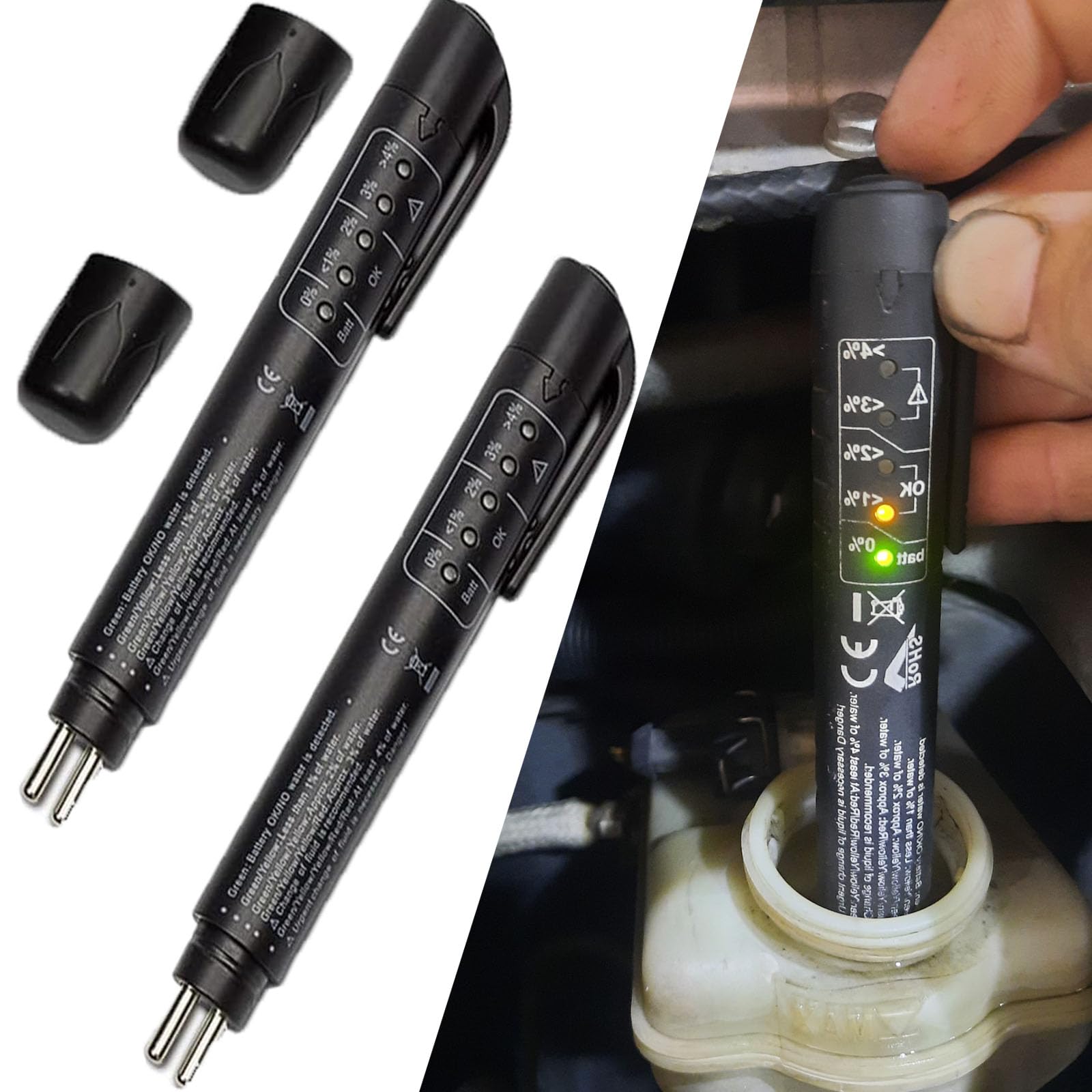 Tester płynu hamulcowego, 2 sztuki, tester płynu hamulcowego NF, uniwersalny tester płynu hamulcowego, tester płynu hamulcowego, z 5 diodami LED do DOT3, DOT4, DOT5