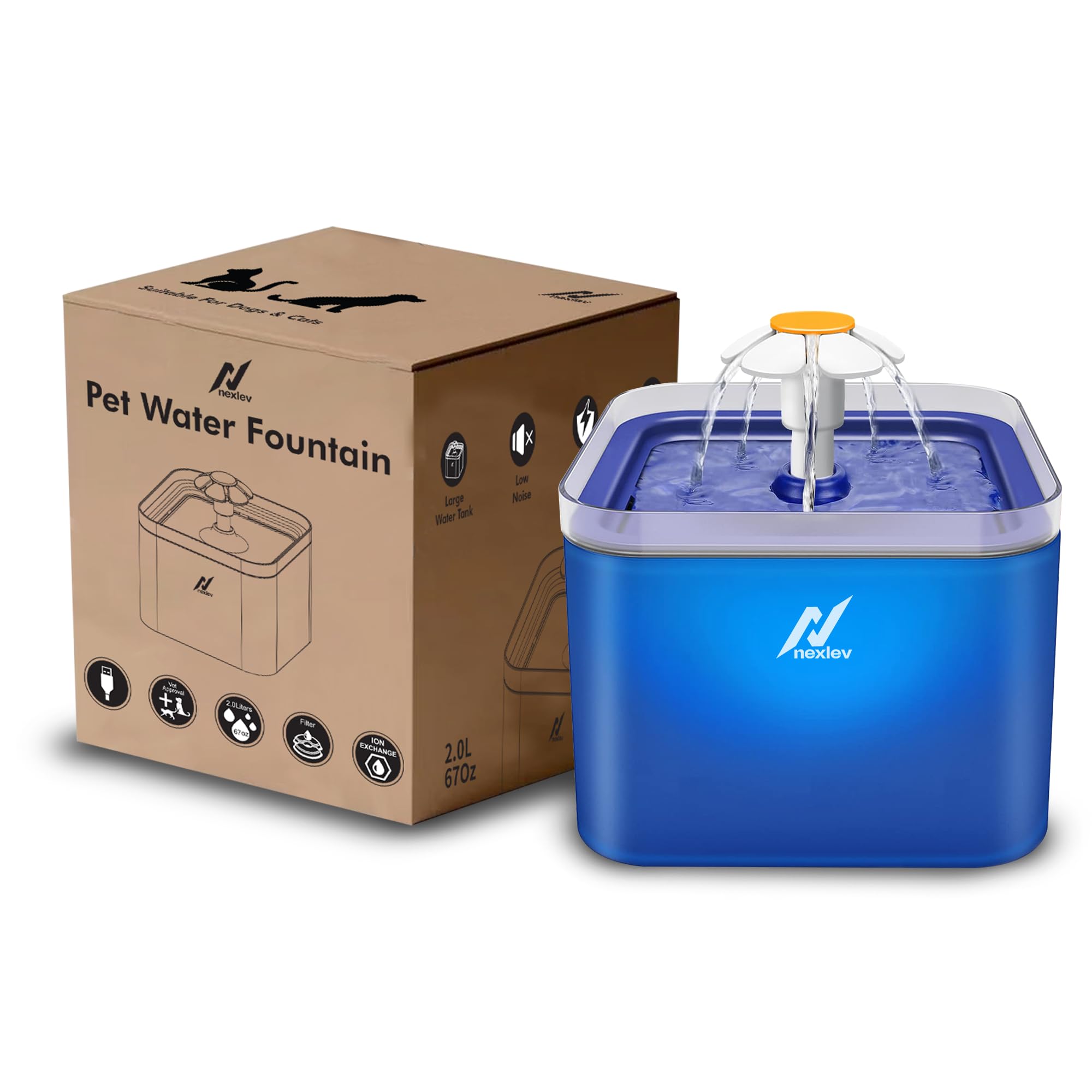 Nexlev Splash Cat Water Fountain with LED Light | 2.0L Capacity | Ultra Quiet Cat Drinking Fountain with Filter | Automatic Pet Water Fountain for Cats and Small Dogs | Blue (WF-02-BL) (B0D637B562) Amazon Price History, Amazon Price Tracker